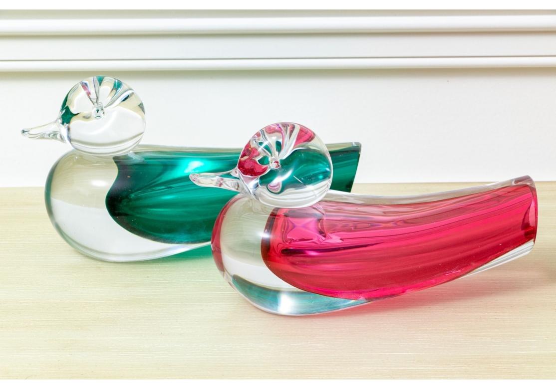20th Century Pair Of Signed S. Puccini Murano Glass Duck Vases For Sale