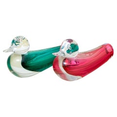 Pareja De Jarrones De Pato De Cristal De Murano Firmados S. Puccini