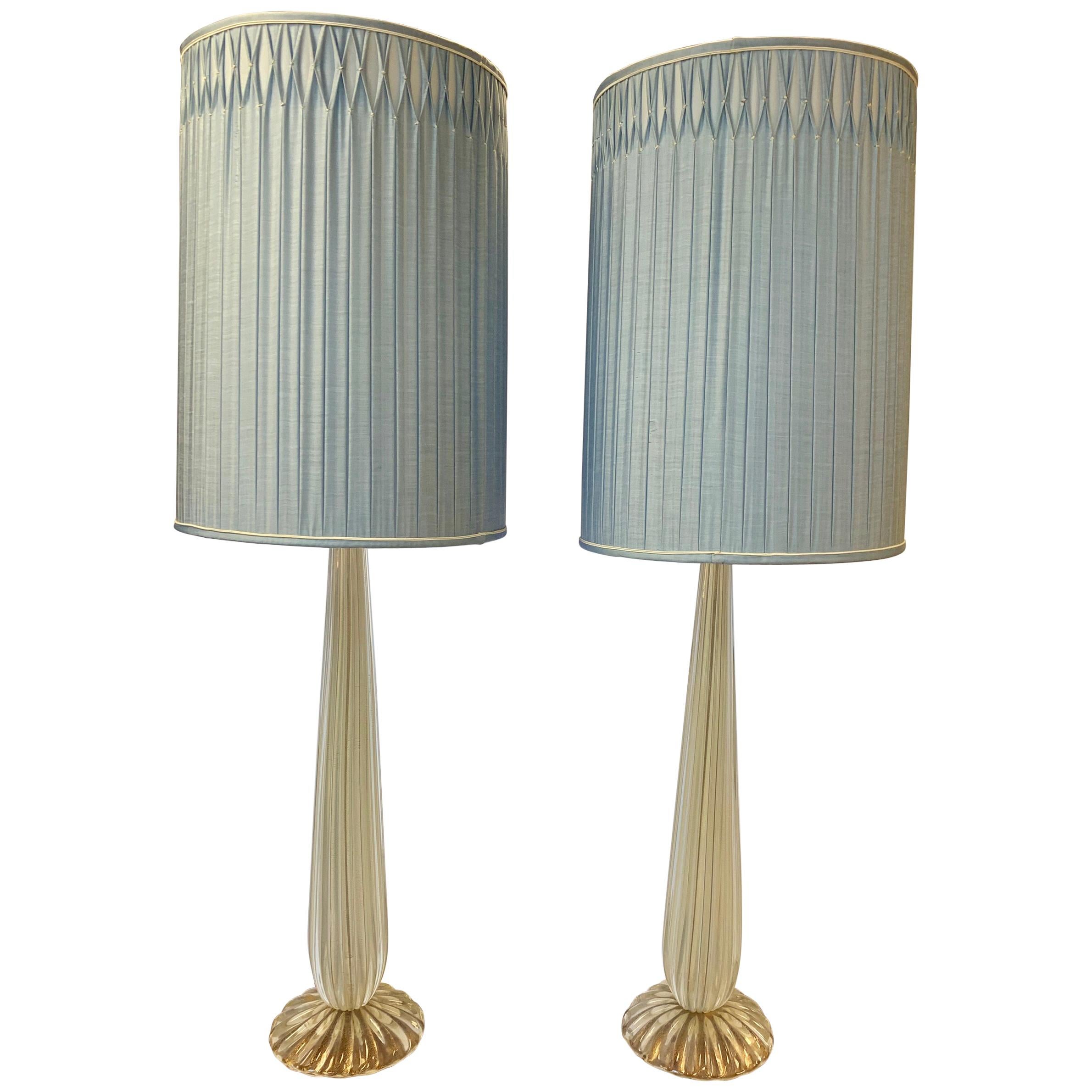 Pair of Signed Salviati Lamps Murano Glass Made in Italy