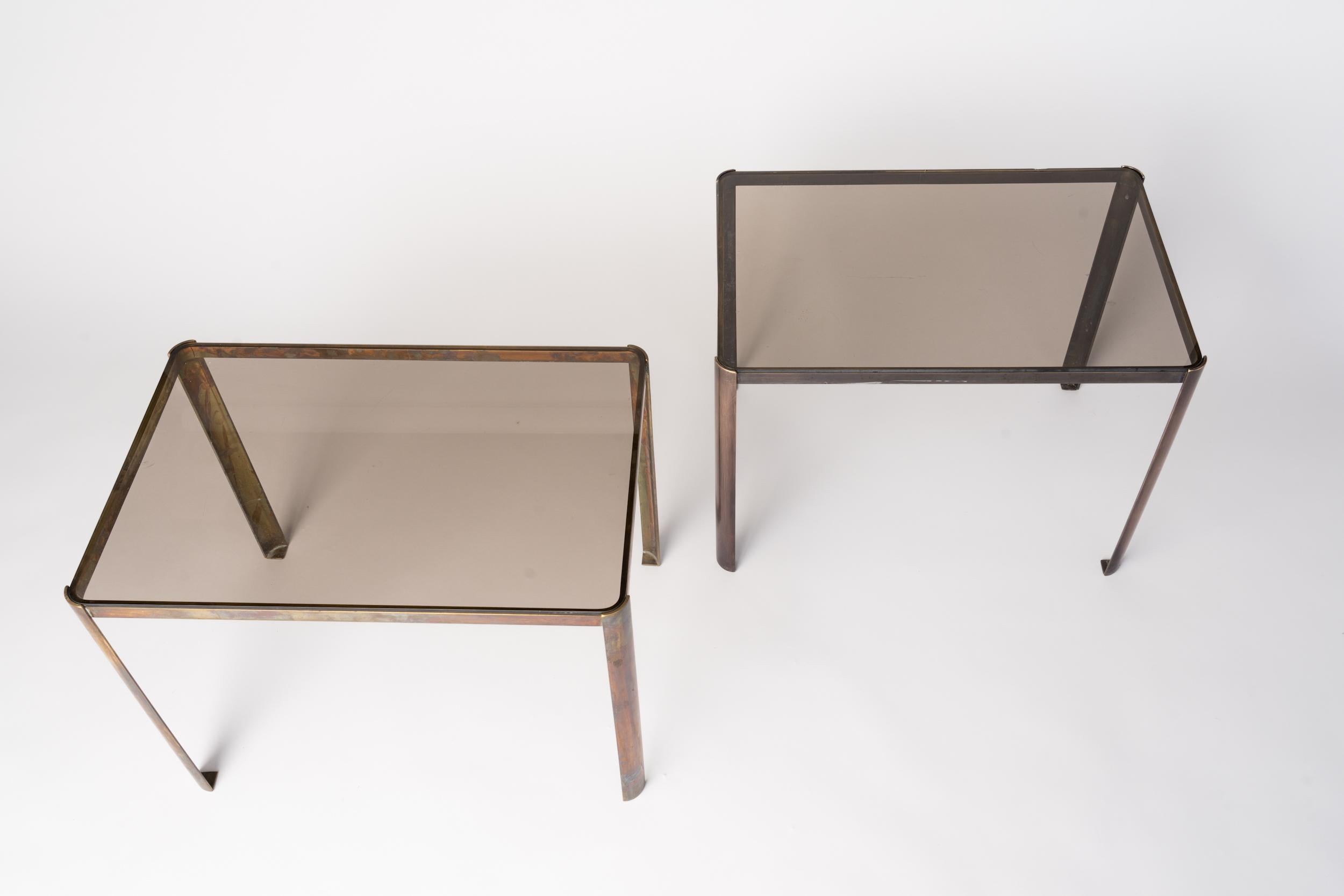 Pair of patinated bronze side tables by Téophile Lepelltier for atelier 