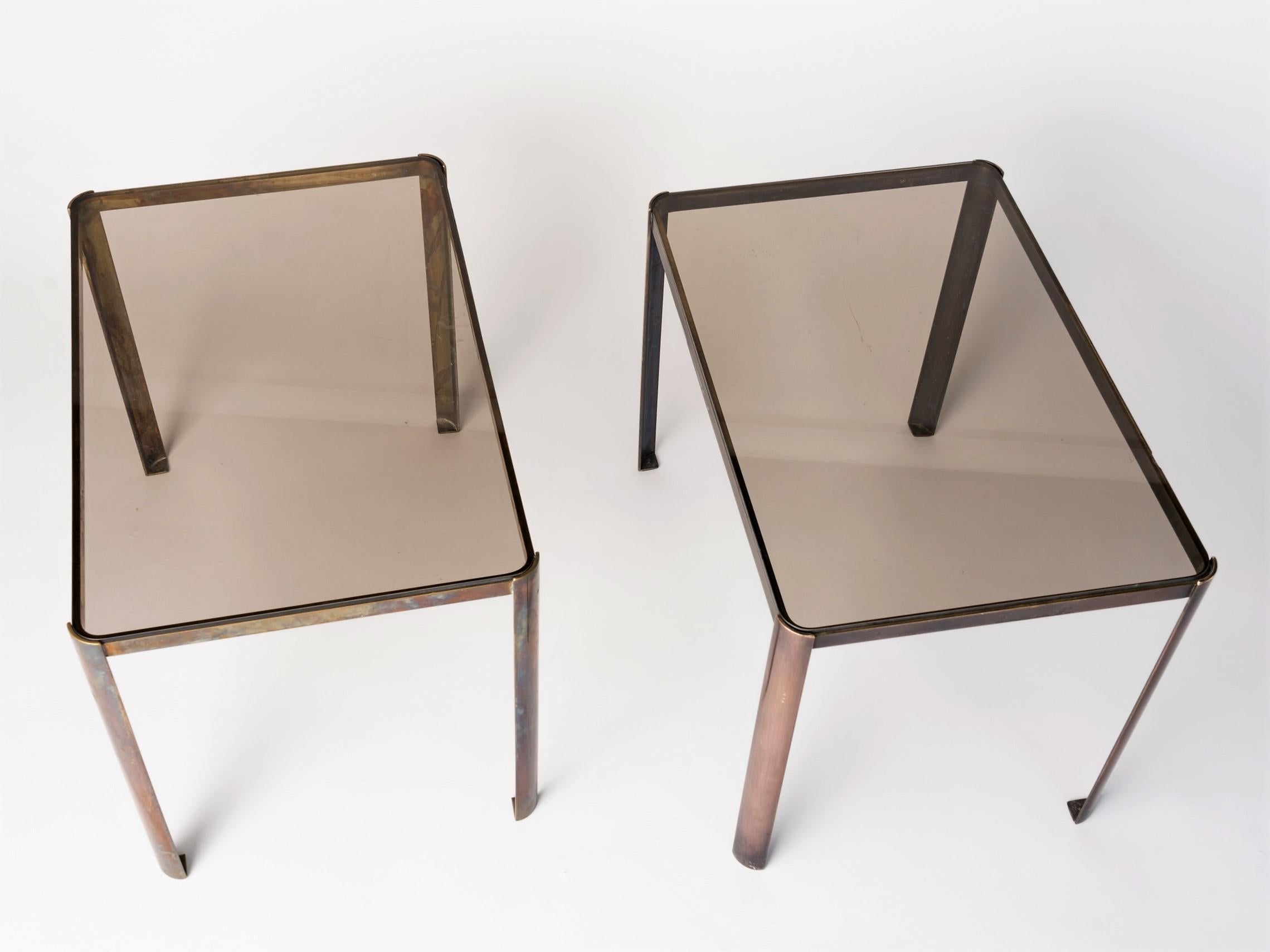 Pair of Signed Solid Bronze Side Tables Att. to Maison Malabert, France 1960's In Fair Condition In New York, NY