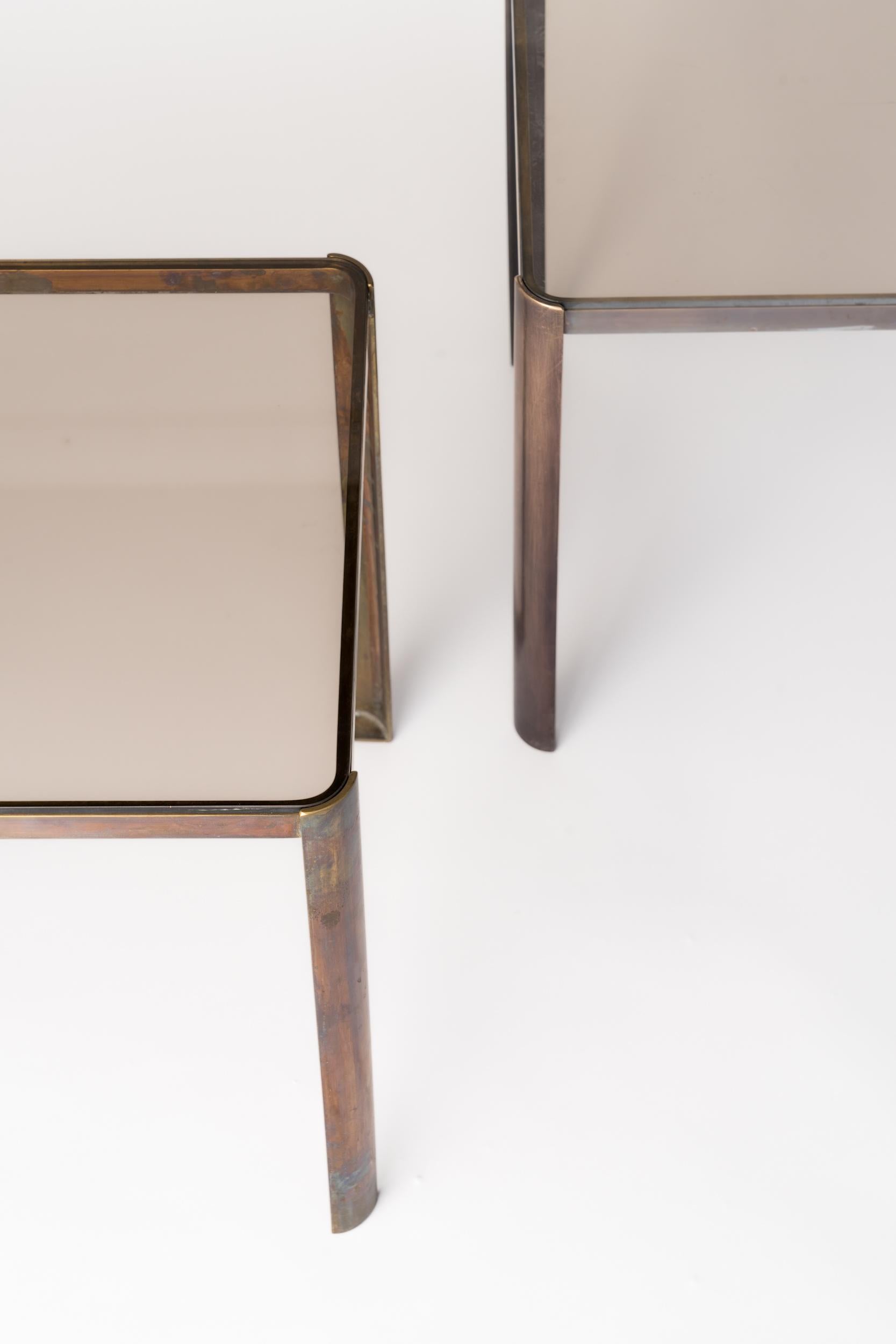 Pair of Signed Solid Bronze Side Tables Att. to Maison Malabert, France 1960's 2