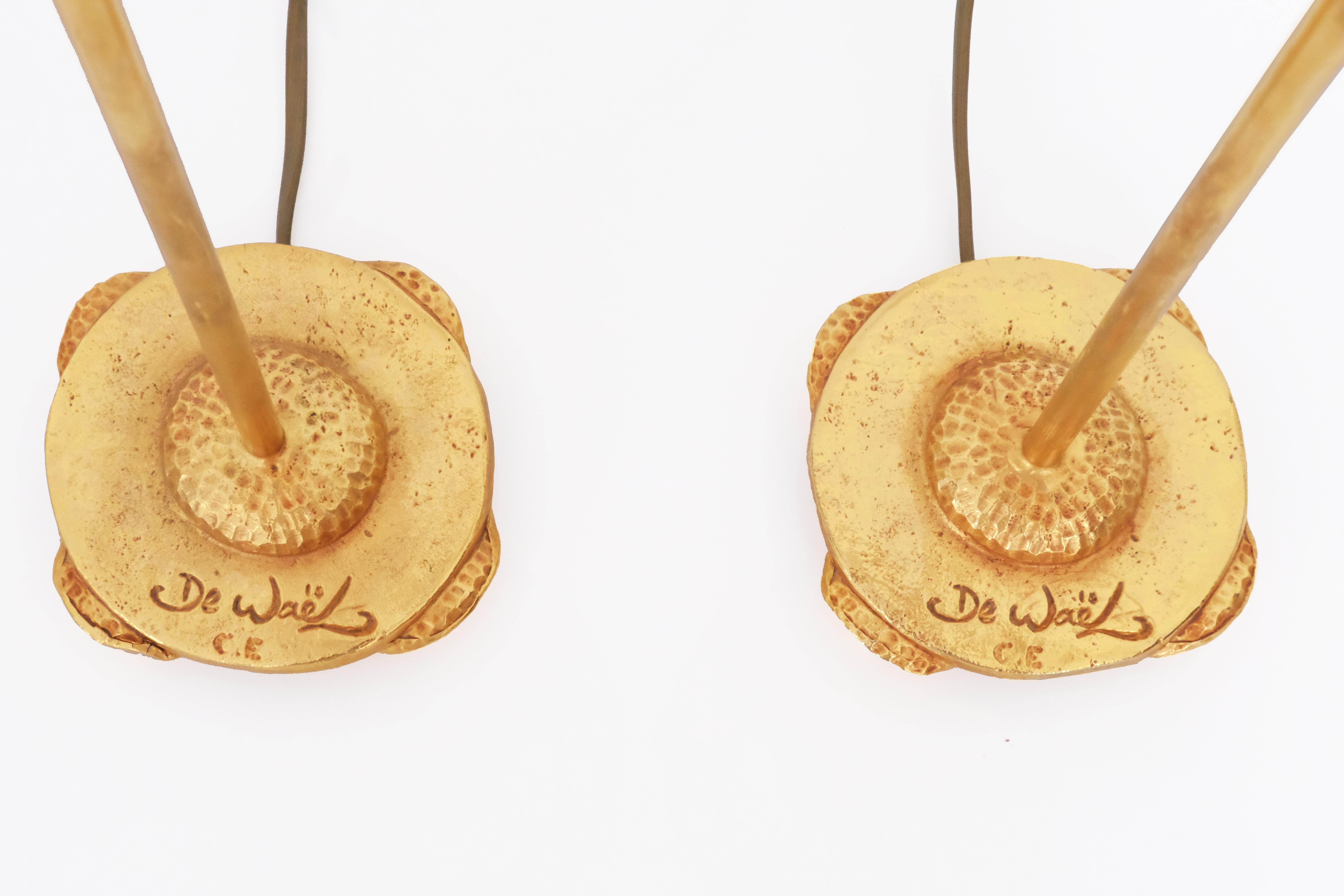 Pair of Signed Table Lamps in Gilded Bronze by Nicolas De Waël for Fondica, 2000 For Sale 5
