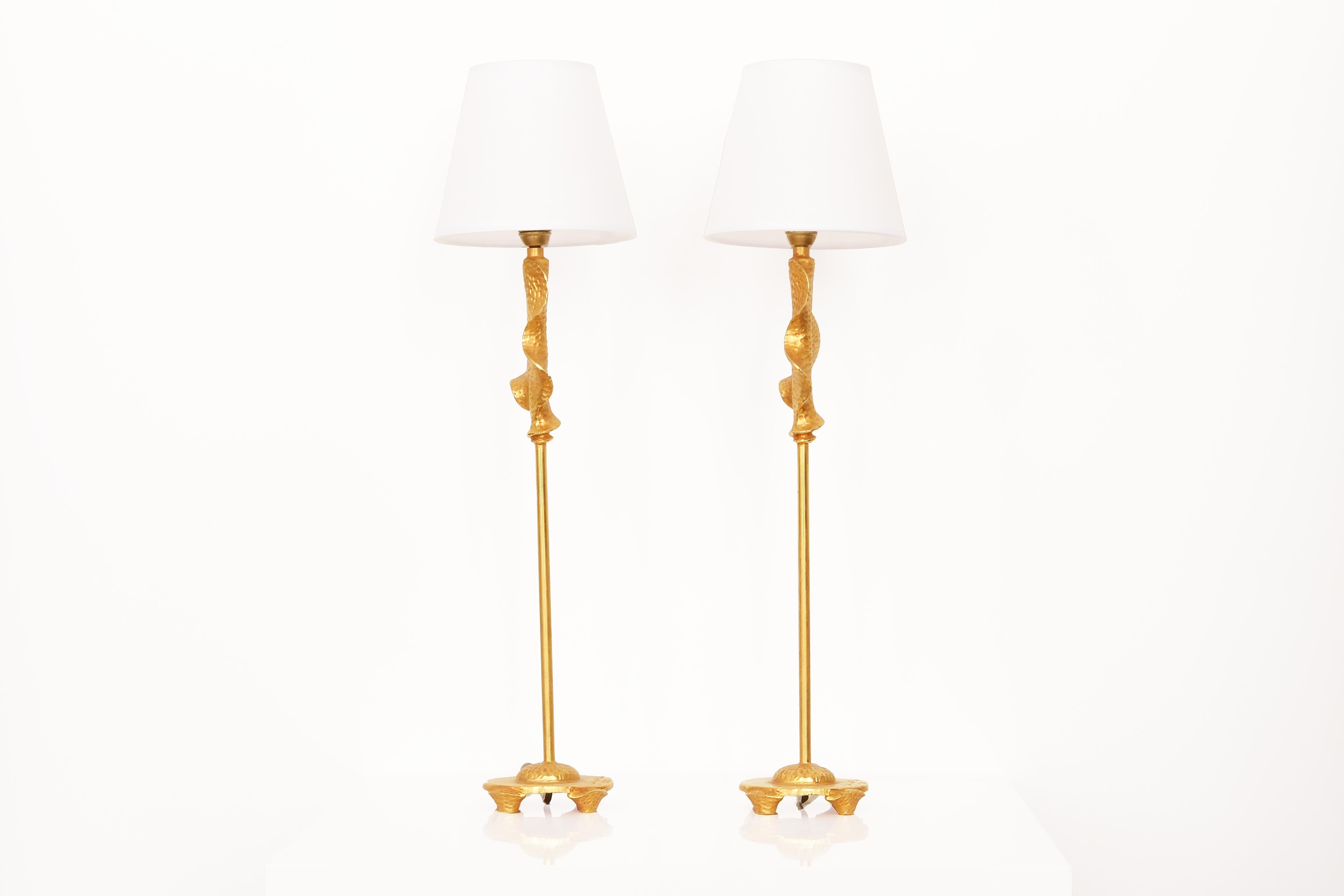 Pair of Signed Table Lamps in Gilded Bronze by Nicolas De Waël for Fondica, 2000 For Sale 7