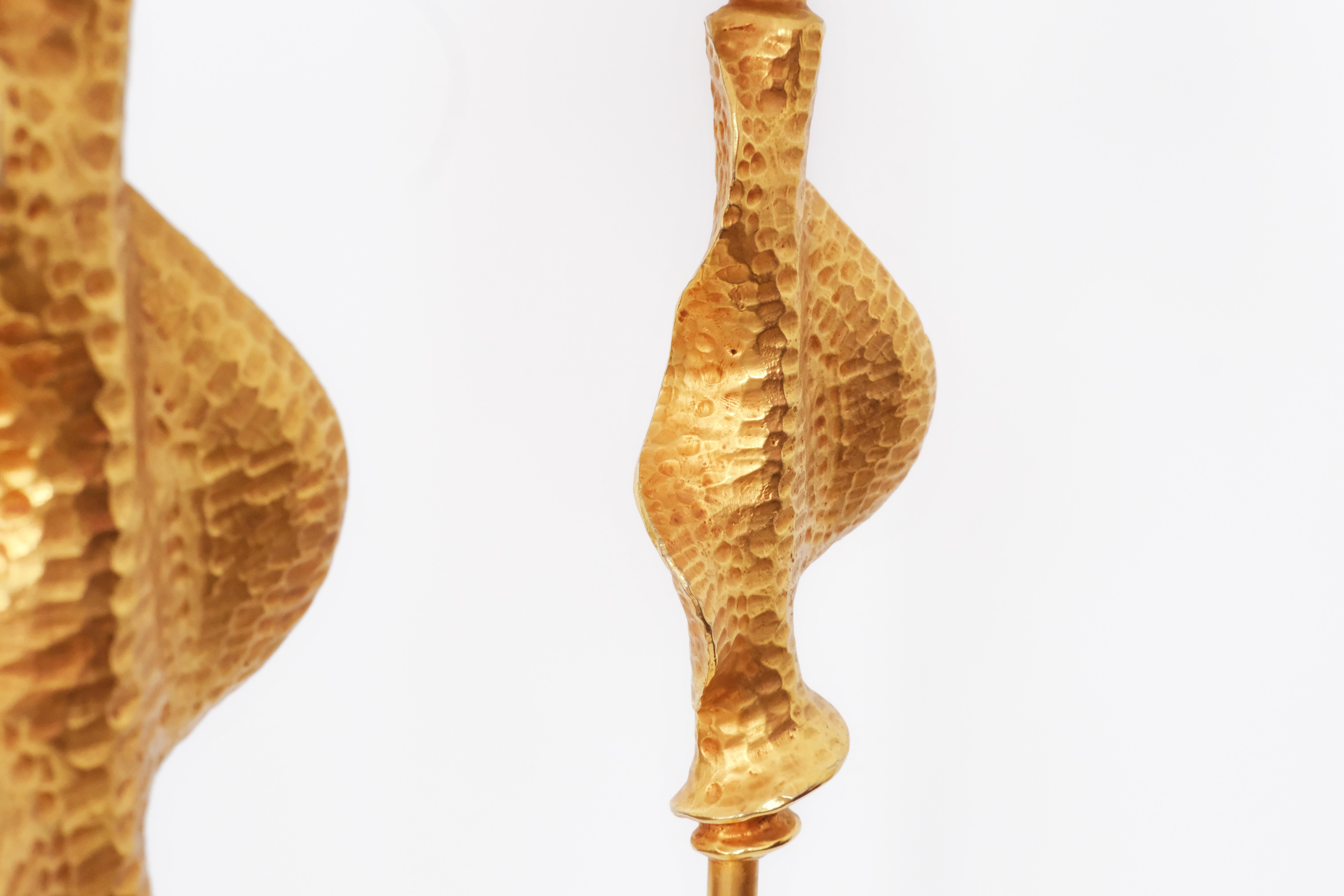 Pair of Signed Table Lamps in Gilded Bronze by Nicolas De Waël for Fondica, 2000 For Sale 8