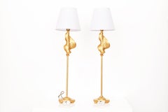 Pair of Signed Table Lamps in Gilded Bronze by Nicolas De Waël for Fondica, 2000