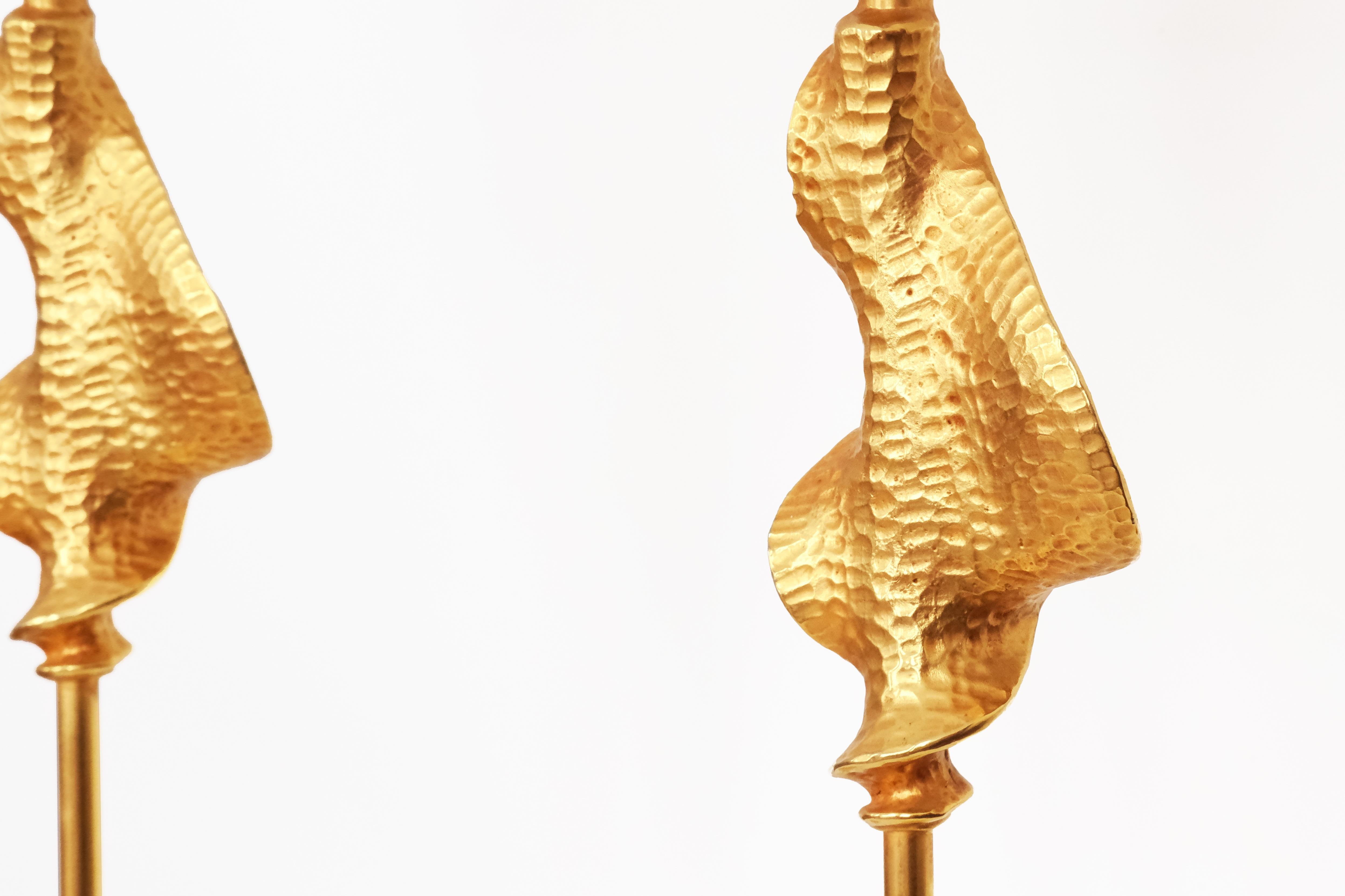 Pair of Signed Table Lamps in Gilded Bronze by Nicolas De Waël for Fondica, 2000 For Sale 1