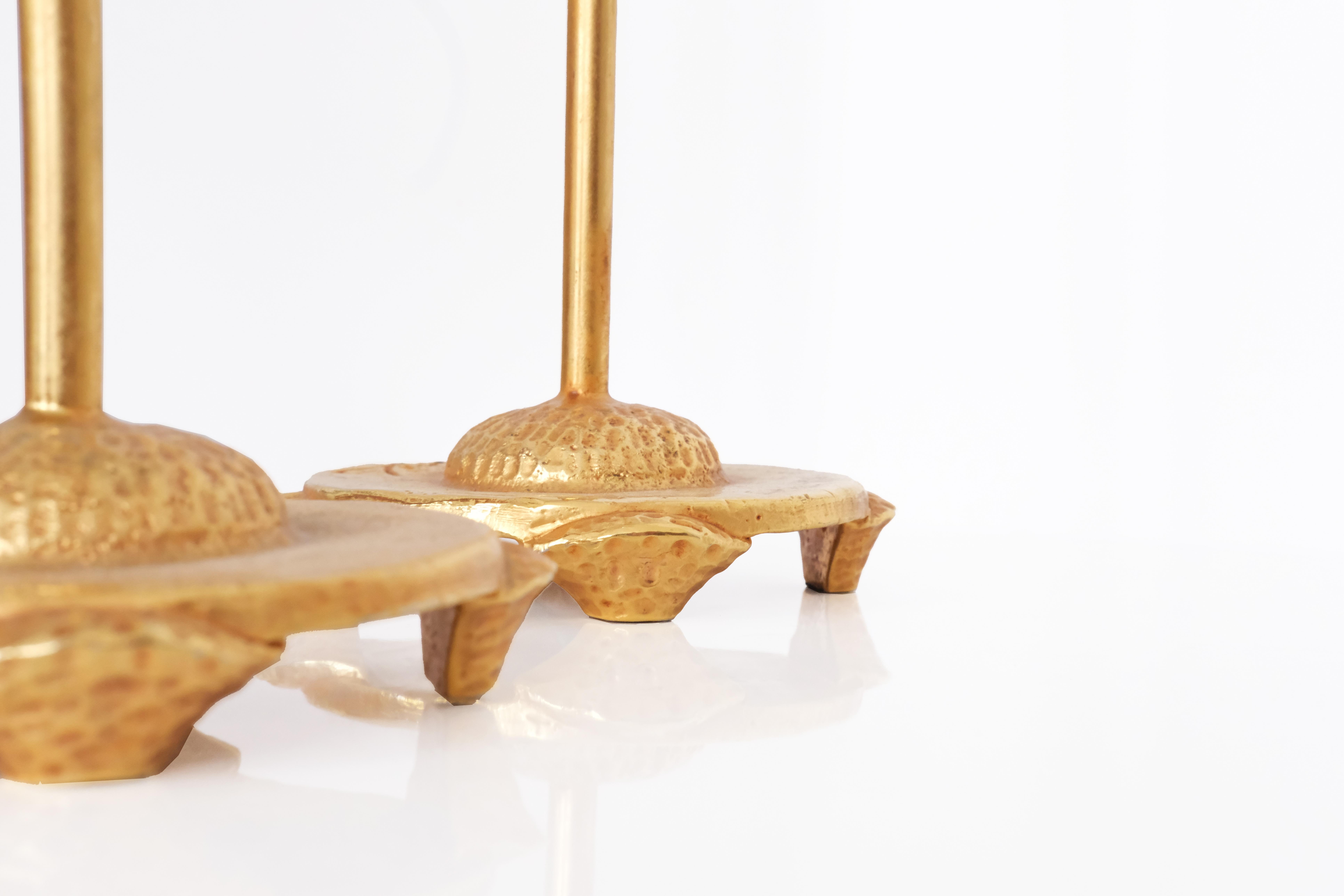 Pair of Signed Table Lamps in Gilded Bronze by Nicolas De Waël for Fondica, 2000 For Sale 2