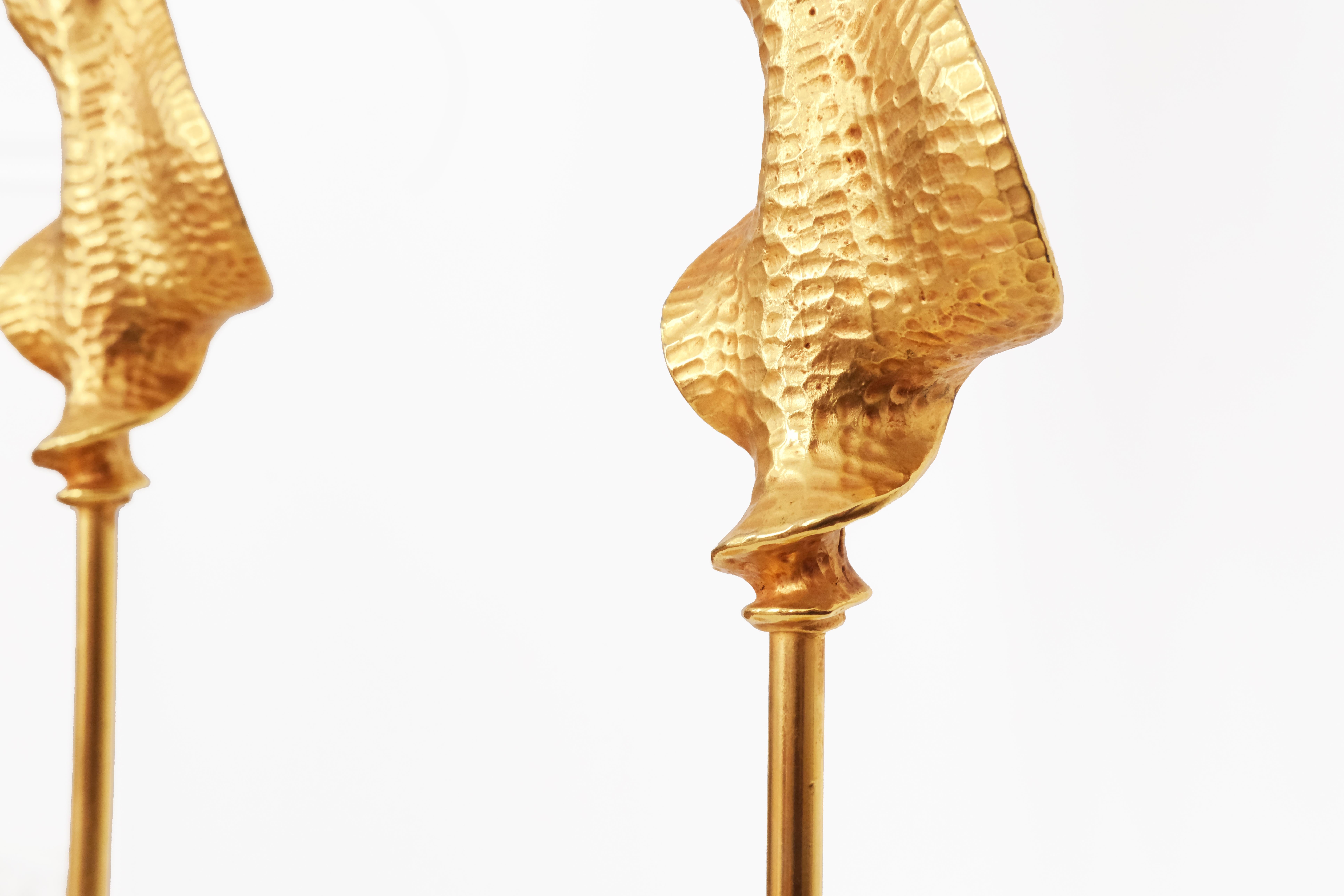 Pair of Signed Table Lamps in Gilded Bronze by Nicolas De Waël for Fondica, 2000 For Sale 3