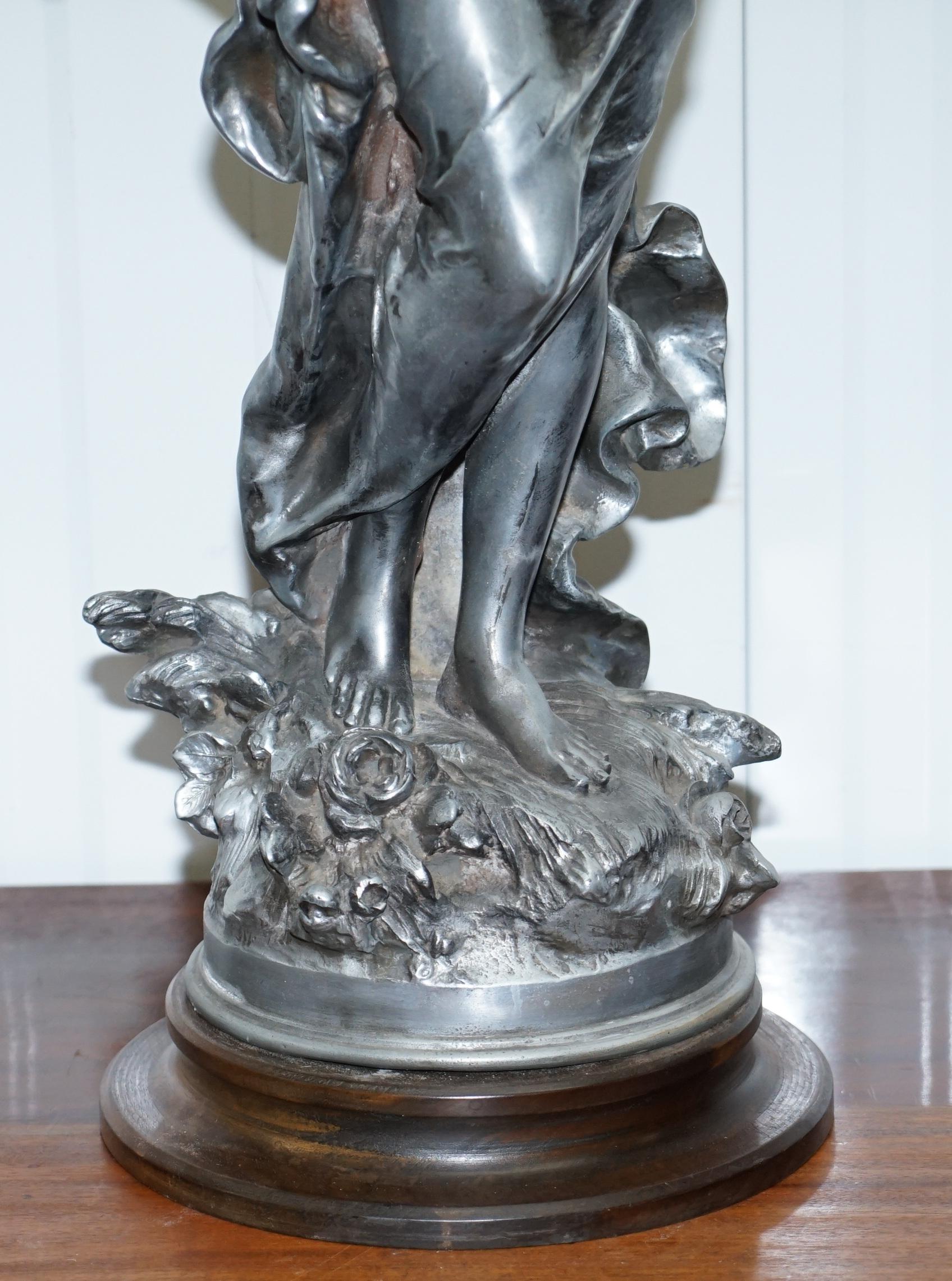 Pair of Signed Tall French Silver Plated Maiden Statues French Neoclassical 9