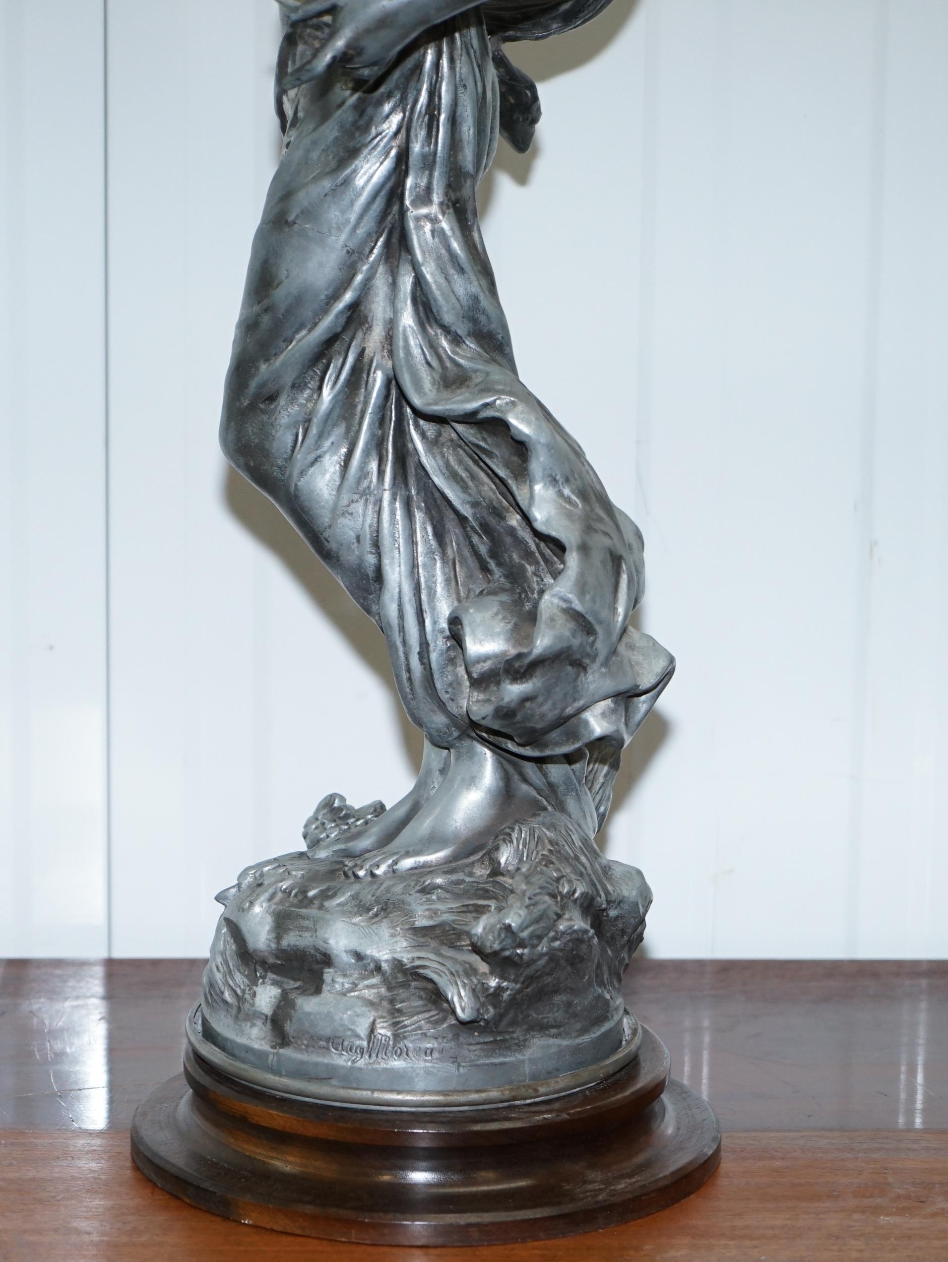 Pair of Signed Tall French Silver Plated Maiden Statues French Neoclassical 2