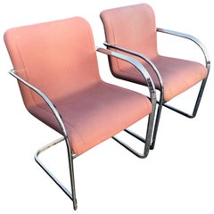 Pair of Signed Thonet Cantilever Lounge Chairs in Chrome