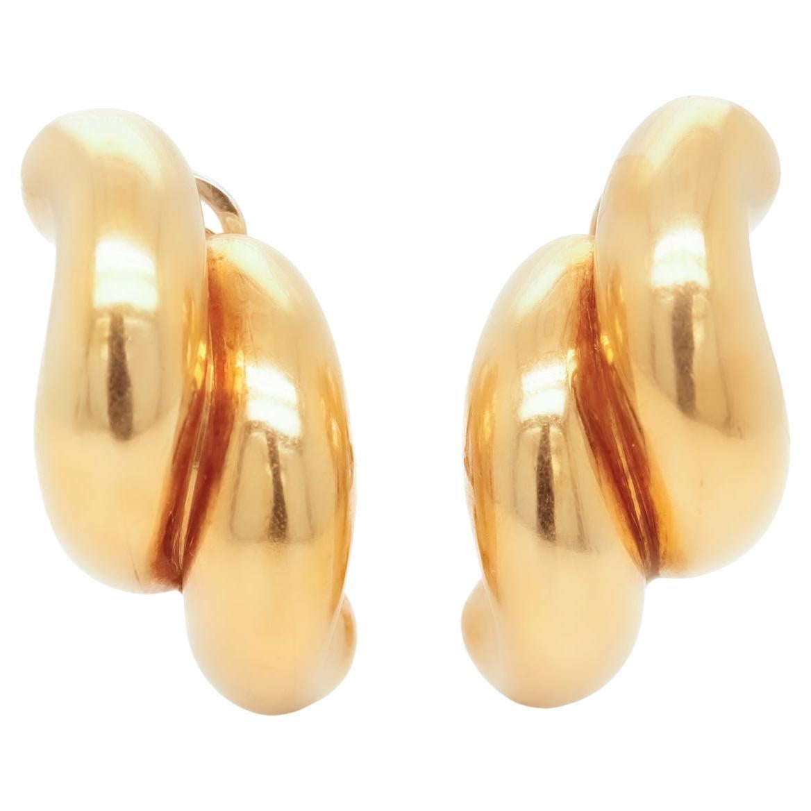 Pair of Signed Tiffany & Co. 18k Yellow Gold San Marco Link Clip Earrings