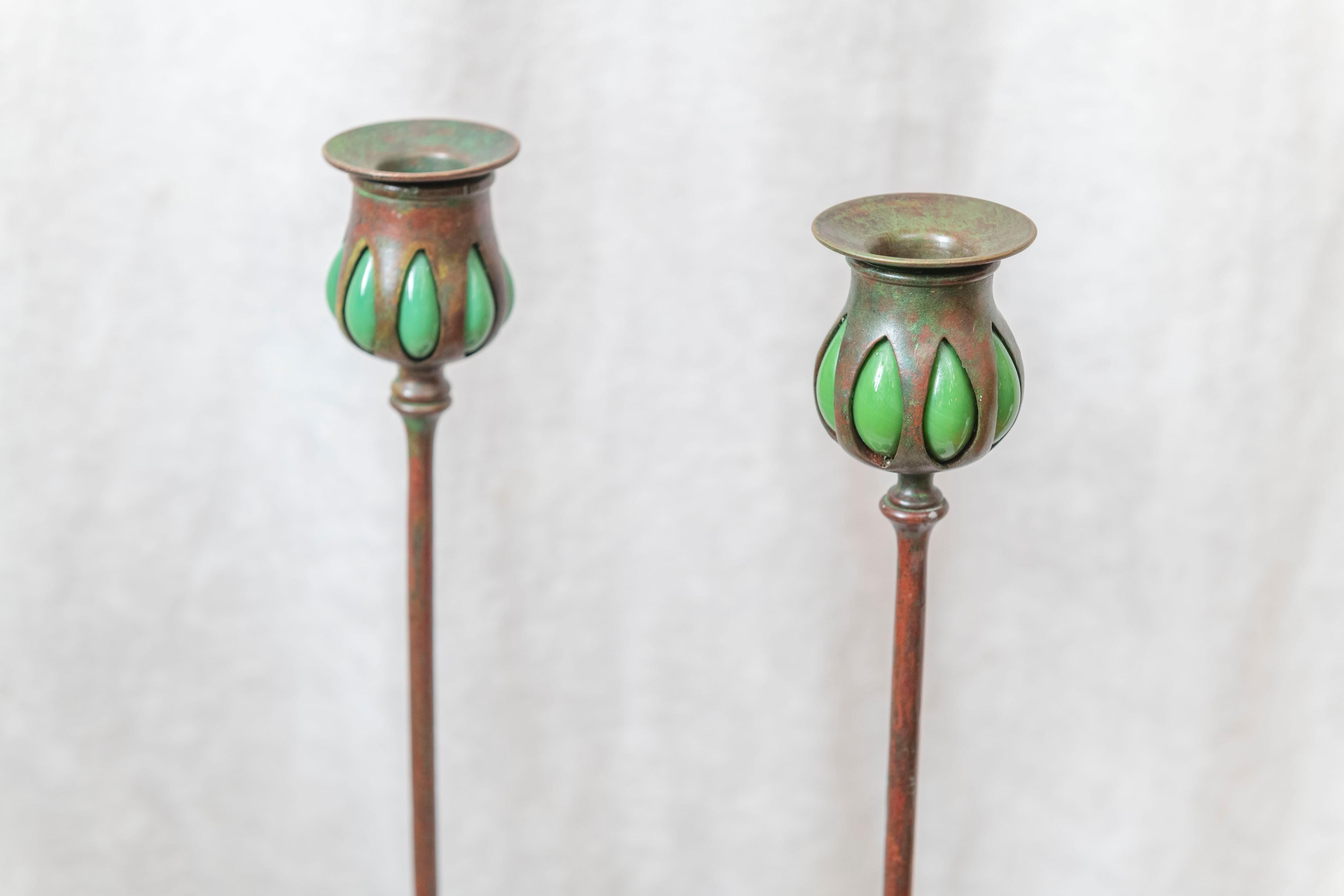 Art Nouveau Pair of Signed Tiffany Studios Candlesticks