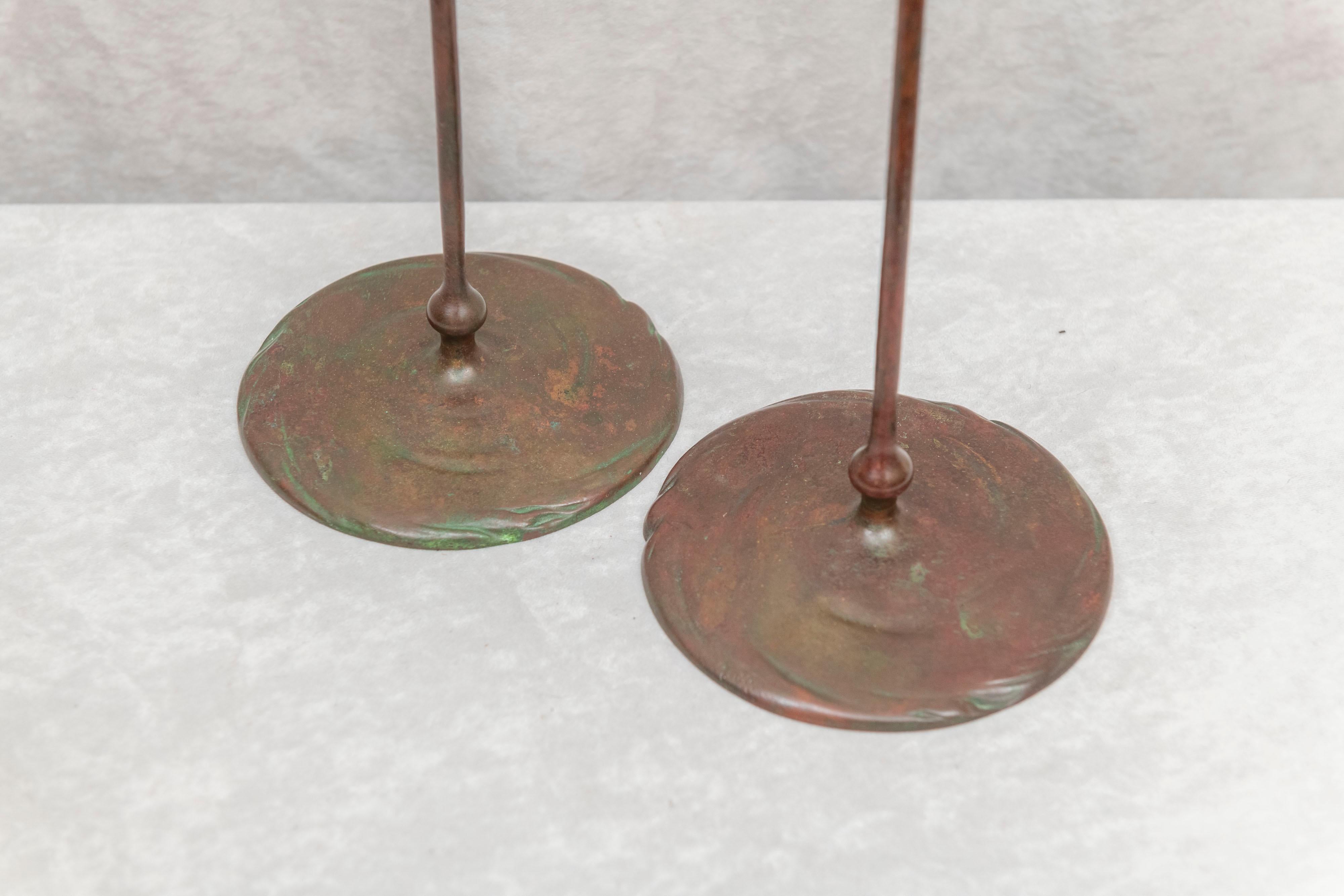 American Pair of Signed Tiffany Studios Candlesticks