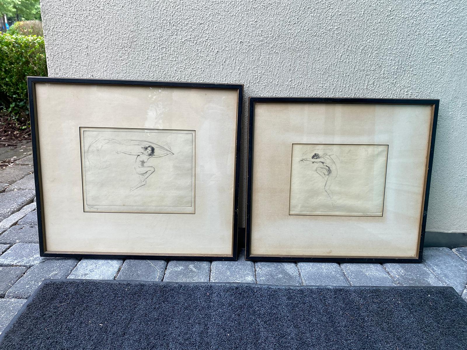 Pair of signed Troy Kinney (America 1871-1938) dry point etching of classical nude female figures, framed.
Measures: Left 17.75