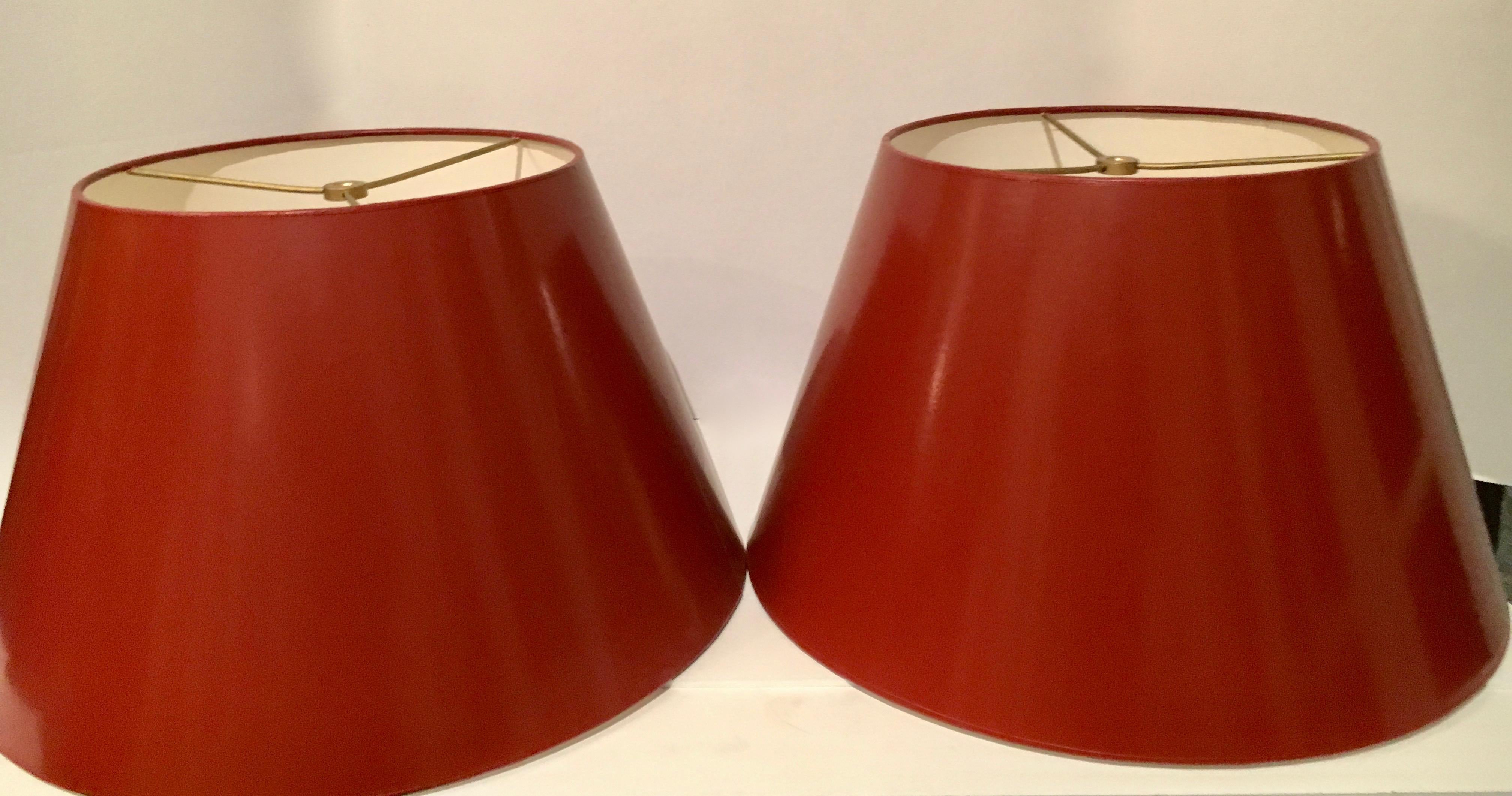 20th Century Pair Acrylic Lamps with Red Shades Signed Van Teal 