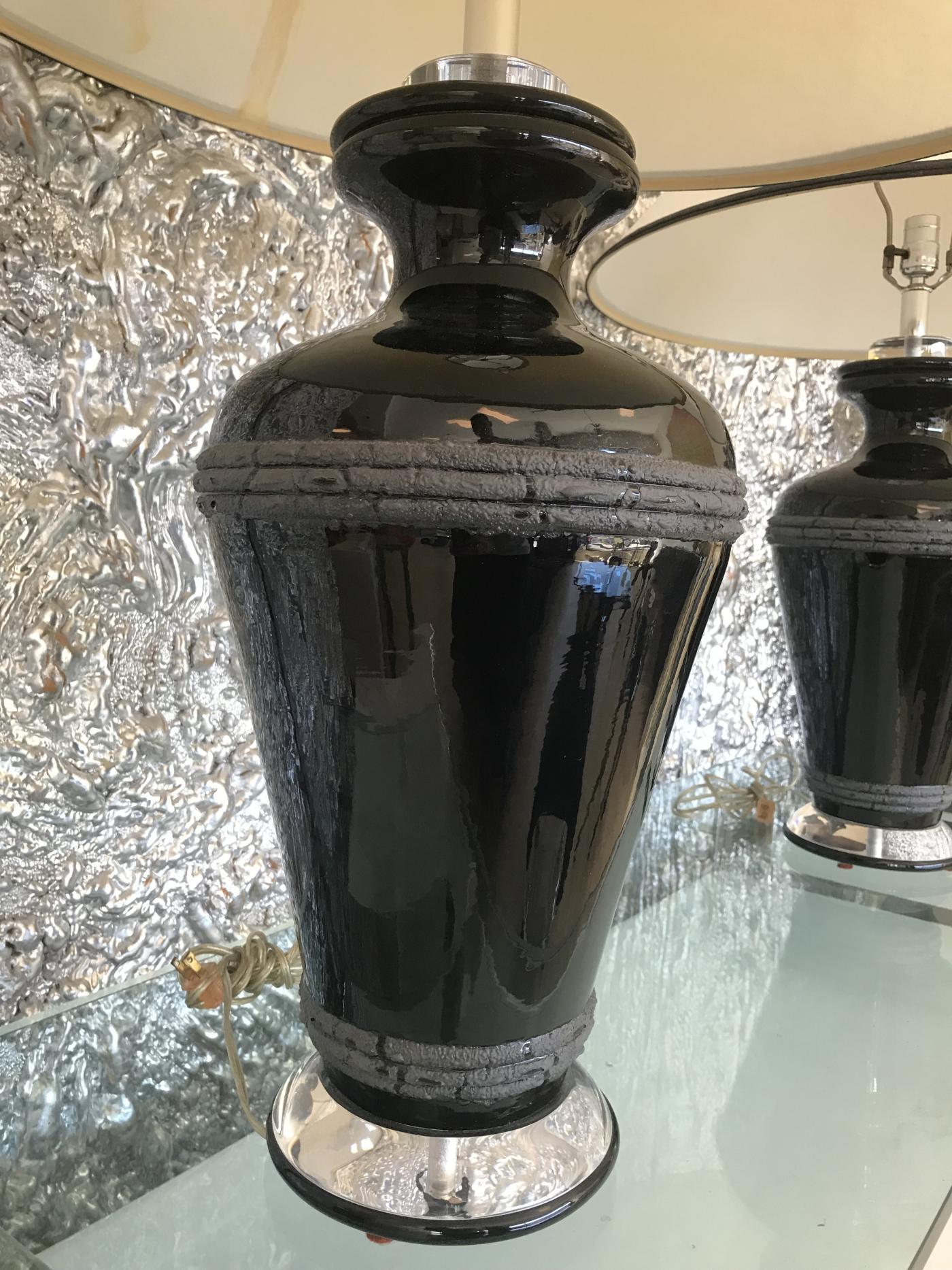Glass Pair of Signed Van Teal Lamps For Sale