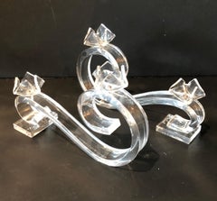 Pair of Signed Van Teal Scrolled Lucite Four Candelabra Candlestick Holders
