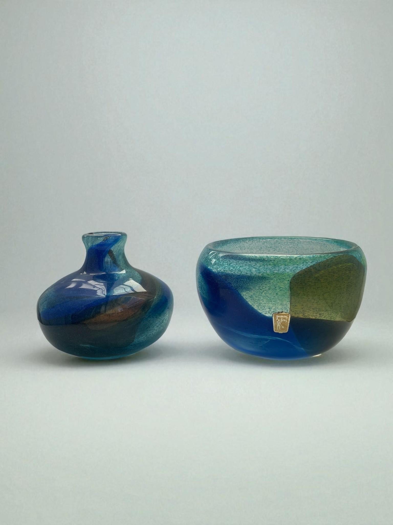 Scandinavian Modern Pair of Signed Vase and Bowl by Bengt Orup for Johansfors, Sweden 1960's For Sale