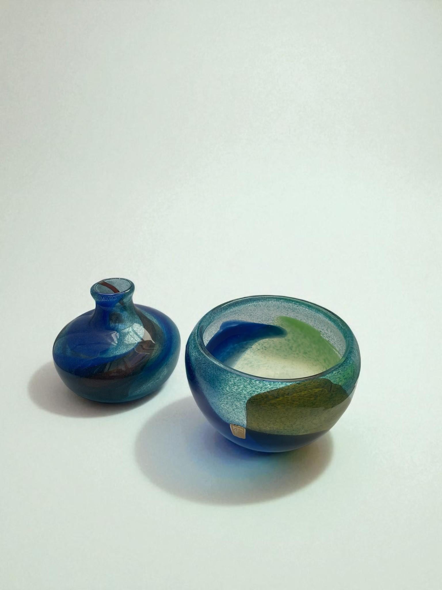 Swedish Pair of Signed Vase and Bowl by Bengt Orup for Johansfors, Sweden 1960's For Sale