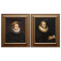 Pair of Signed Victorian Antique Style Oil Paintings Period Cracked Paint Finish Pair of Signed Victorian Antique Style Oil Paintings Period Cracked Paint Finish