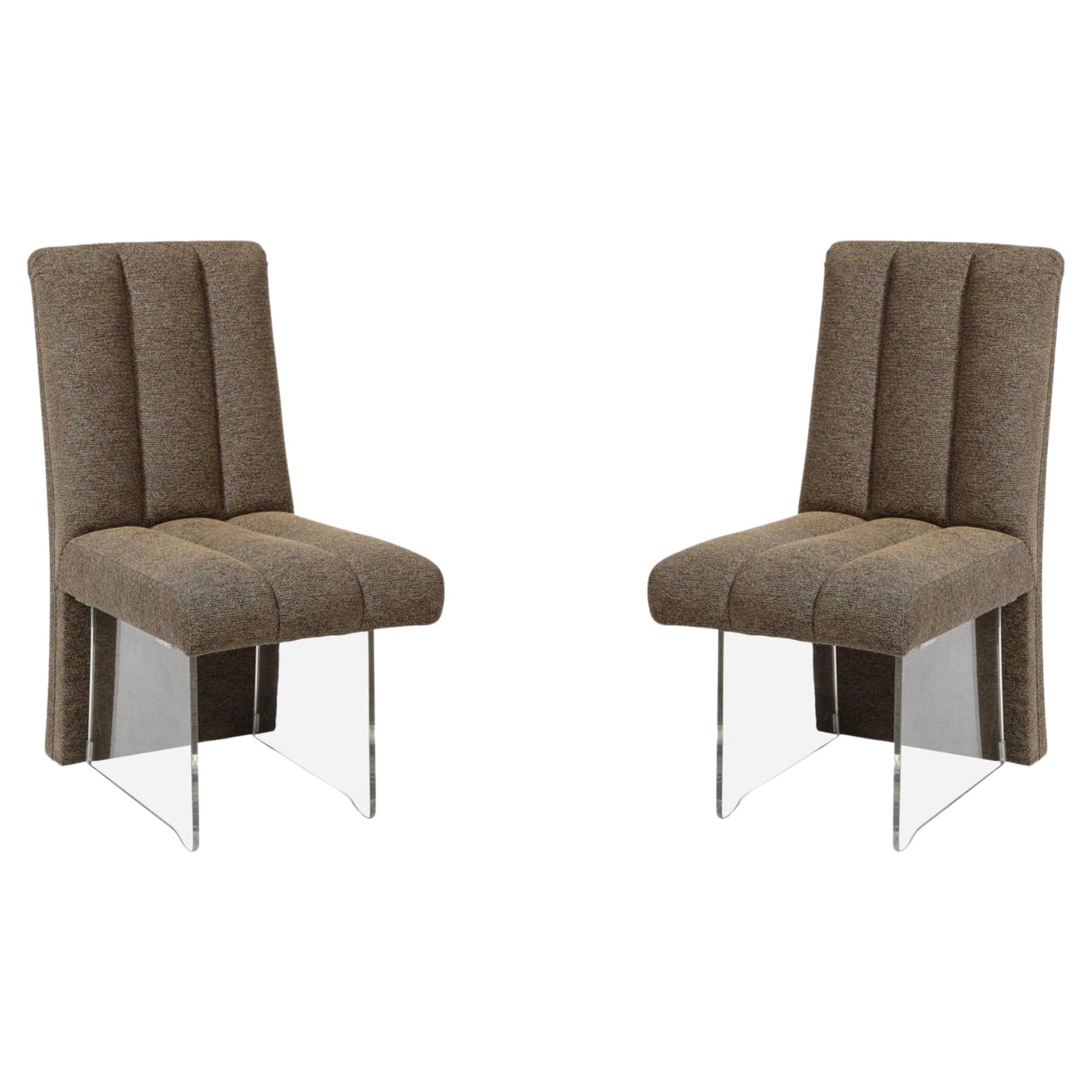 Pair of Signed Vladimir Kagan Channeled "Clos" Chairs in Holly Hunt Fabric