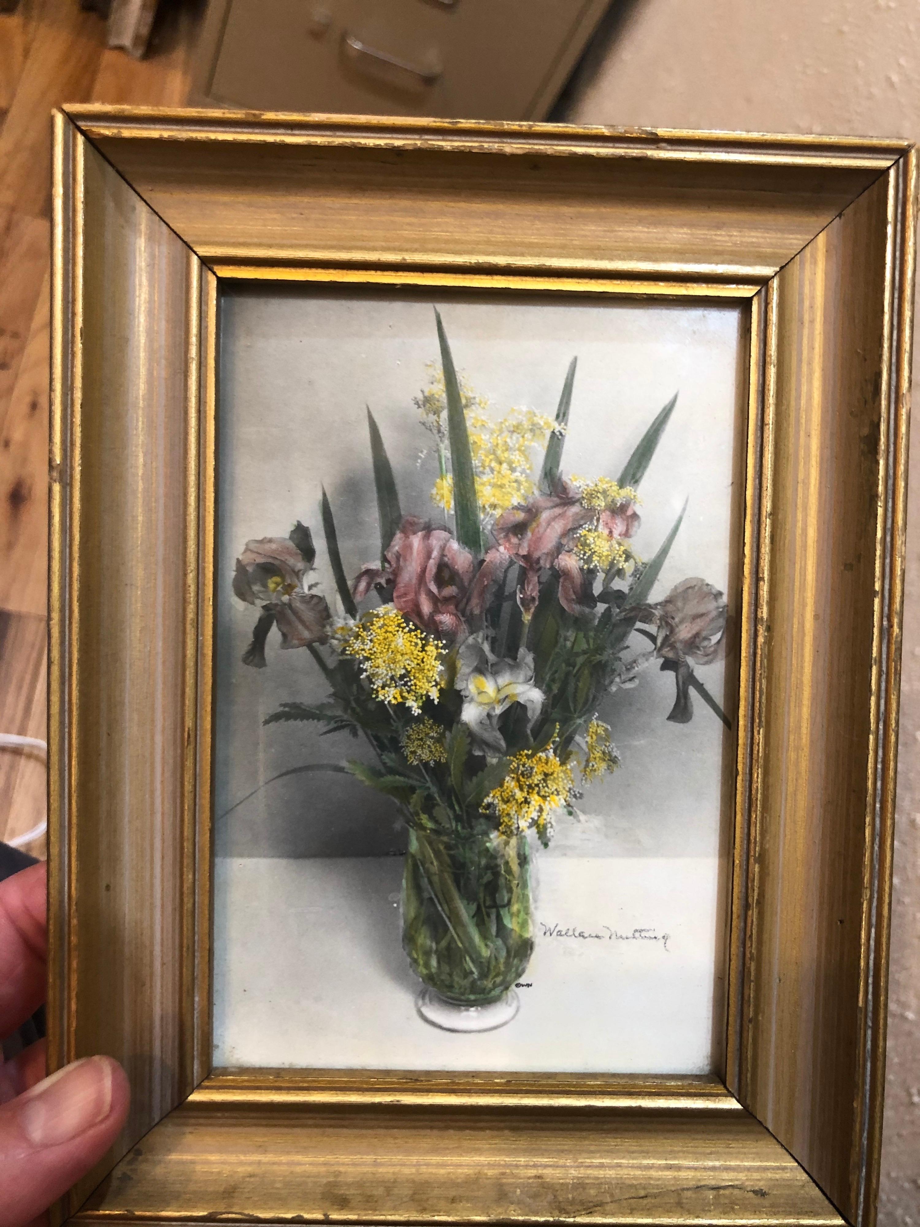 Pair of Signed Wallace Nutting Hand Colored Floral Photographs 1