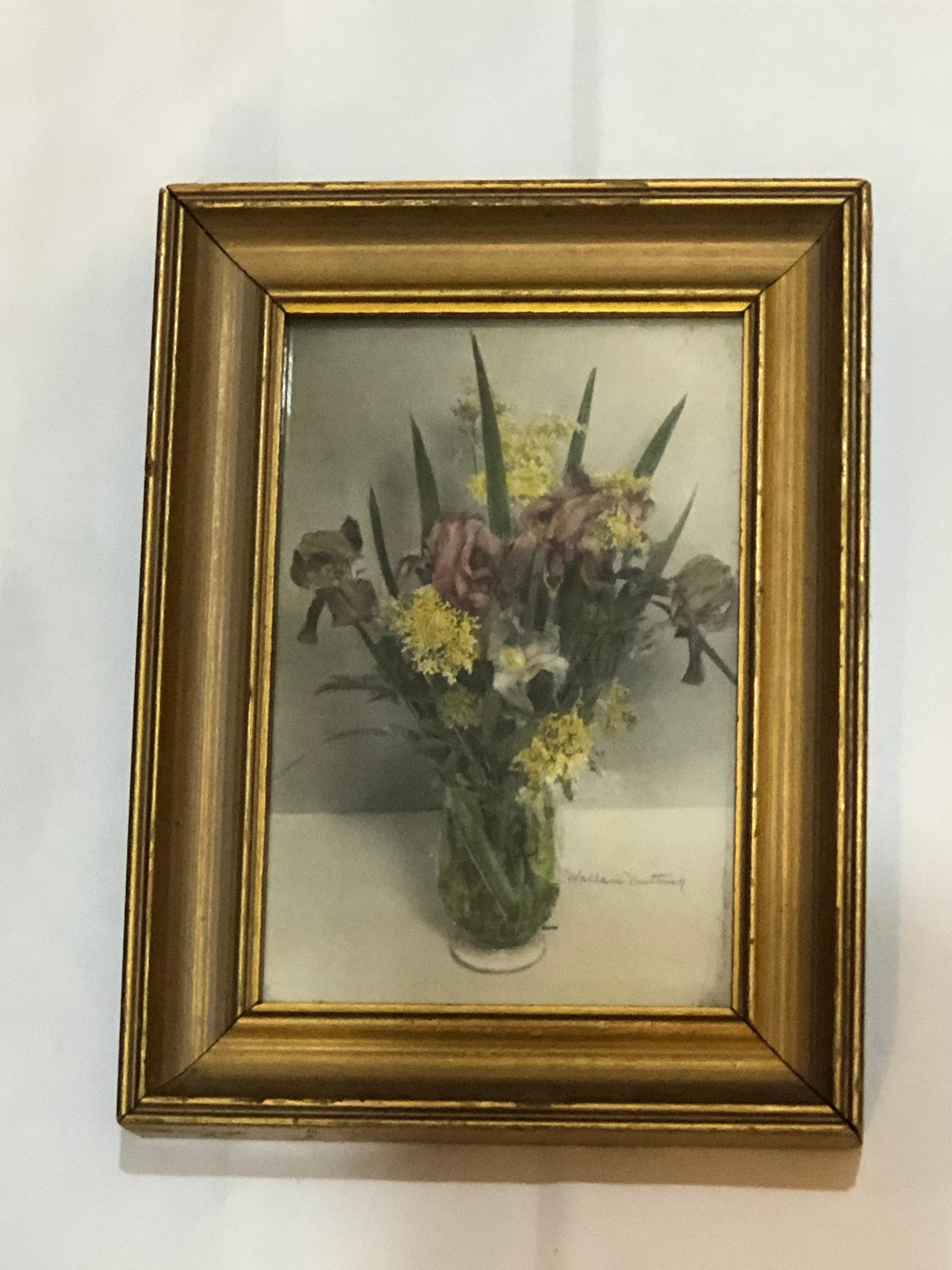 Romantic Pair of Signed Wallace Nutting Hand Colored Floral Photographs