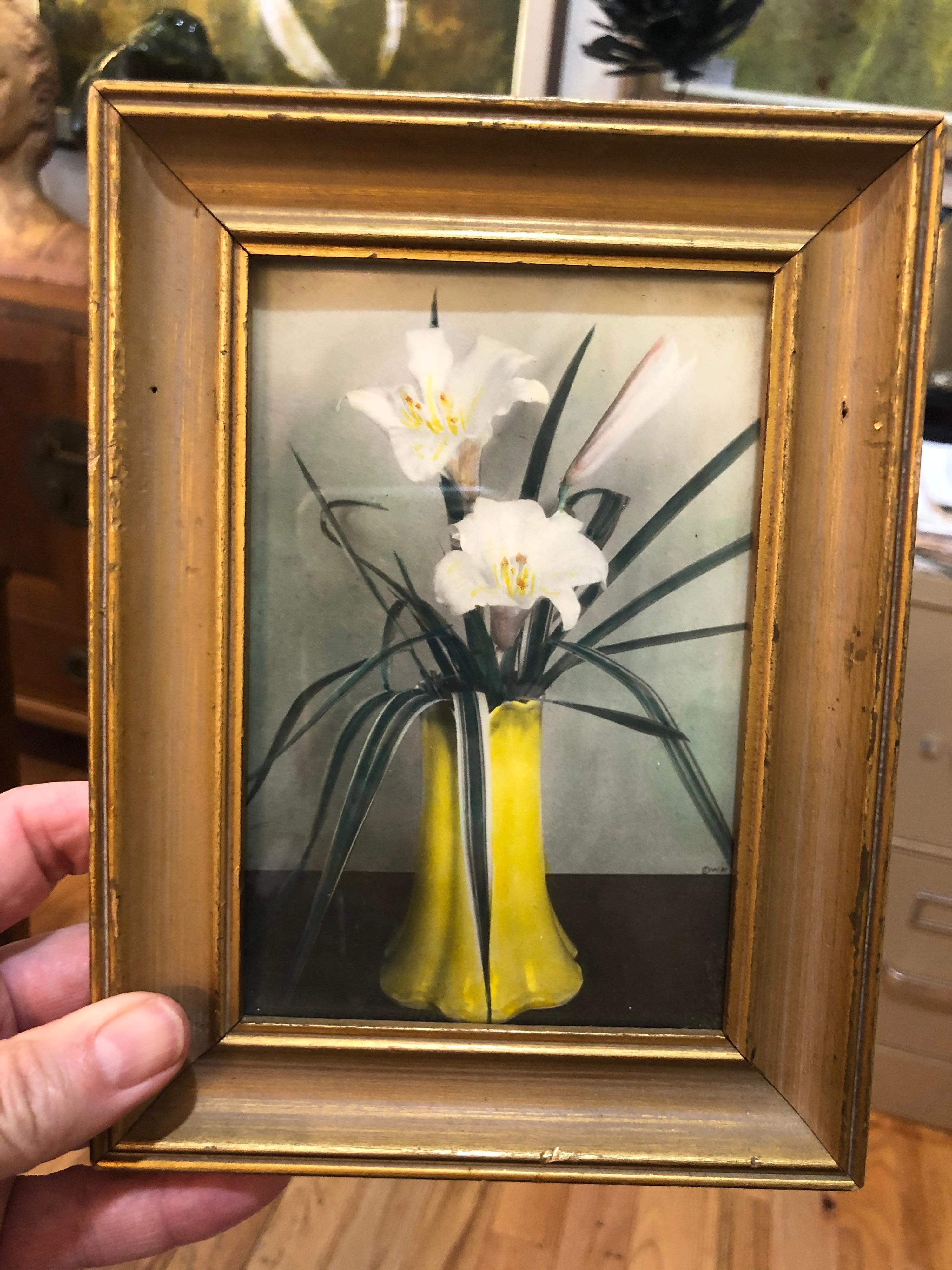 Pair of Signed Wallace Nutting Hand Colored Floral Photographs In Good Condition In Redding, CT