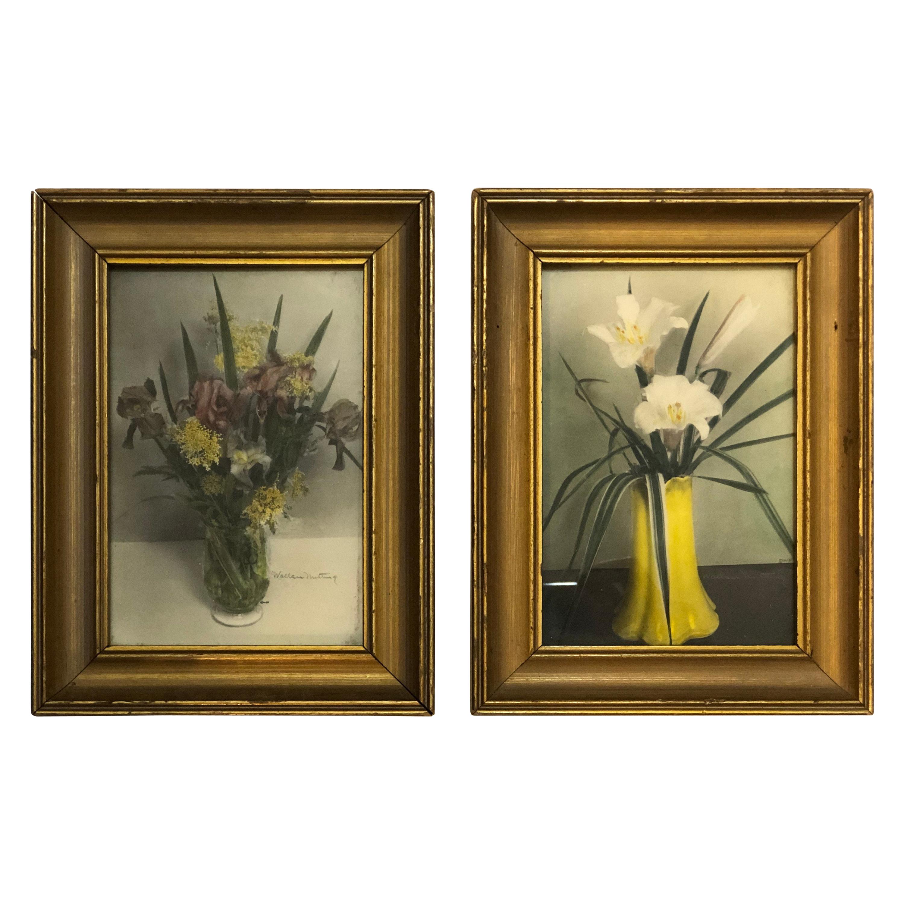 Pair of Signed Wallace Nutting Hand Colored Floral Photographs