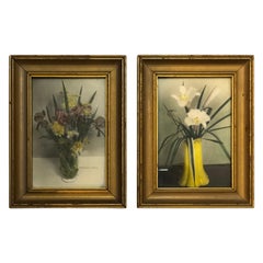 Paar signierte handkolorierte Blumenfotografien von Wallace Nutting