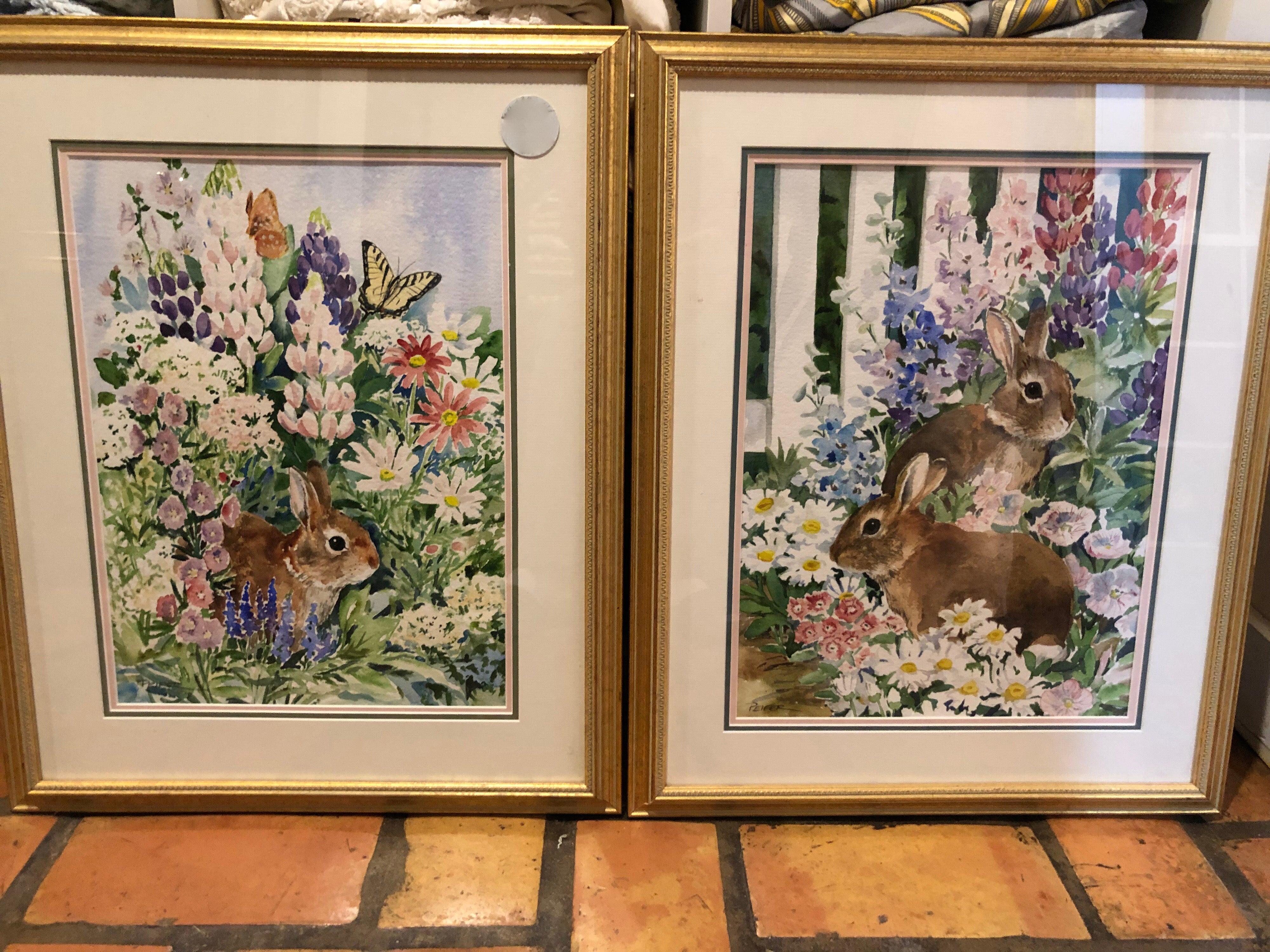 Glass SOLD-Pair of Signed Watercolors by Susan Peifer