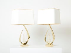 Pair of signed Willy Daro brass rock crystal table lamps 1970