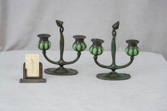 Pair of SignedTiffany Candlesticks w/Blown Out Glass, Original, ca.1905