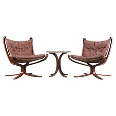 Pair of Sigurd Ressell Falcon Chairs + Side Table