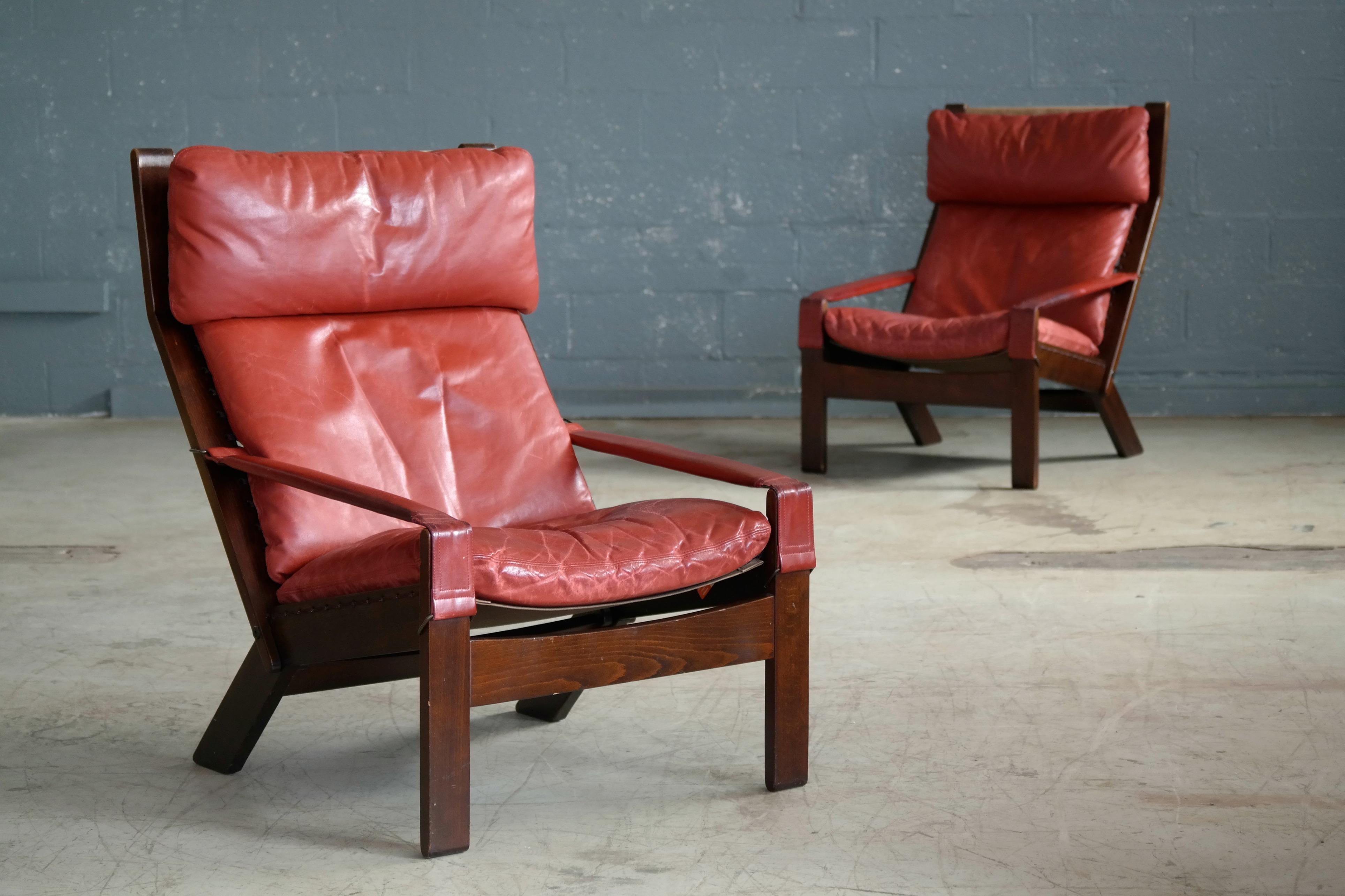 Pair of Sigurd Ressell Midcentury Reclining Leather Lounge Chairs for Westnofa 7
