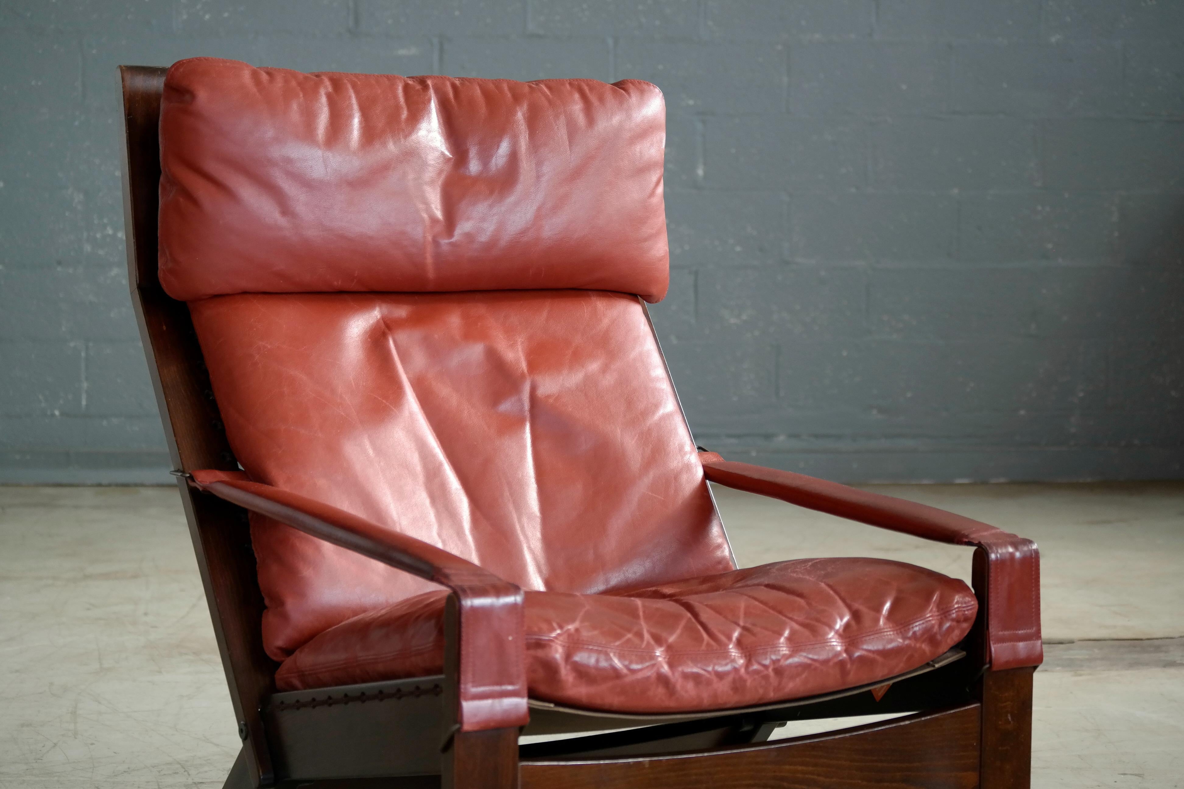 Mid-Century Modern Pair of Sigurd Ressell Midcentury Reclining Leather Lounge Chairs for Westnofa