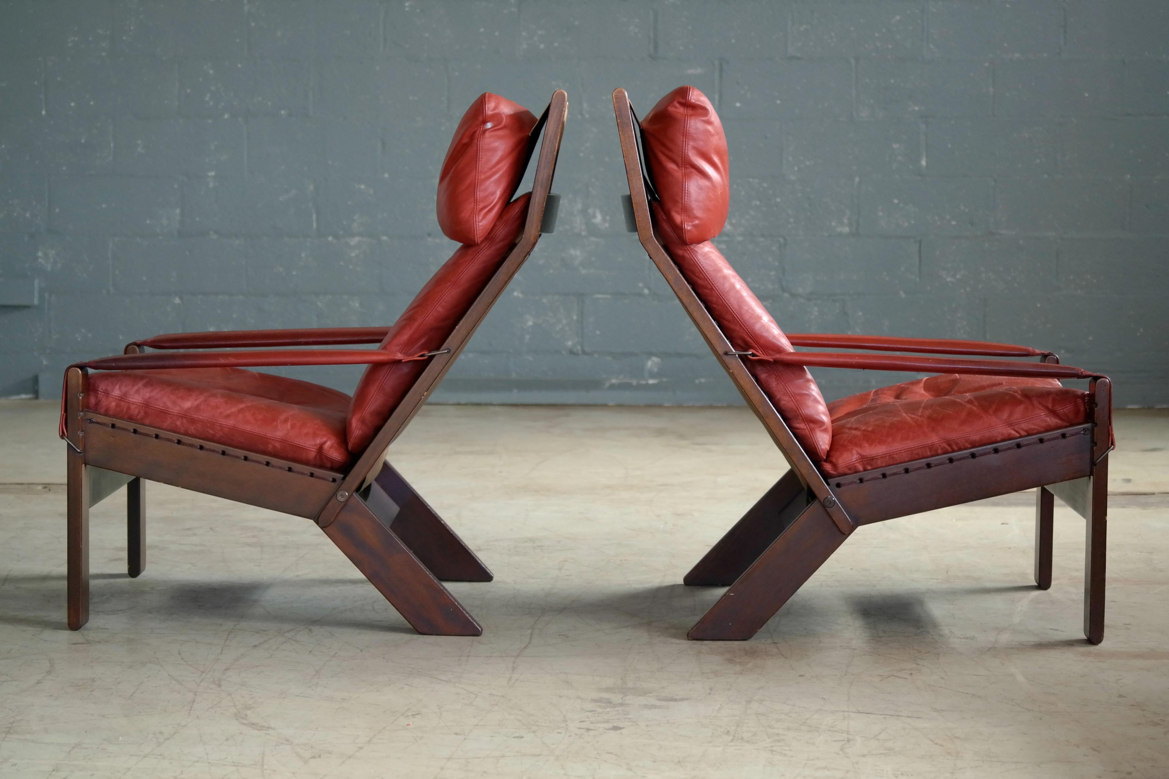 Mid-20th Century Pair of Sigurd Ressell Midcentury Reclining Leather Lounge Chairs for Westnofa