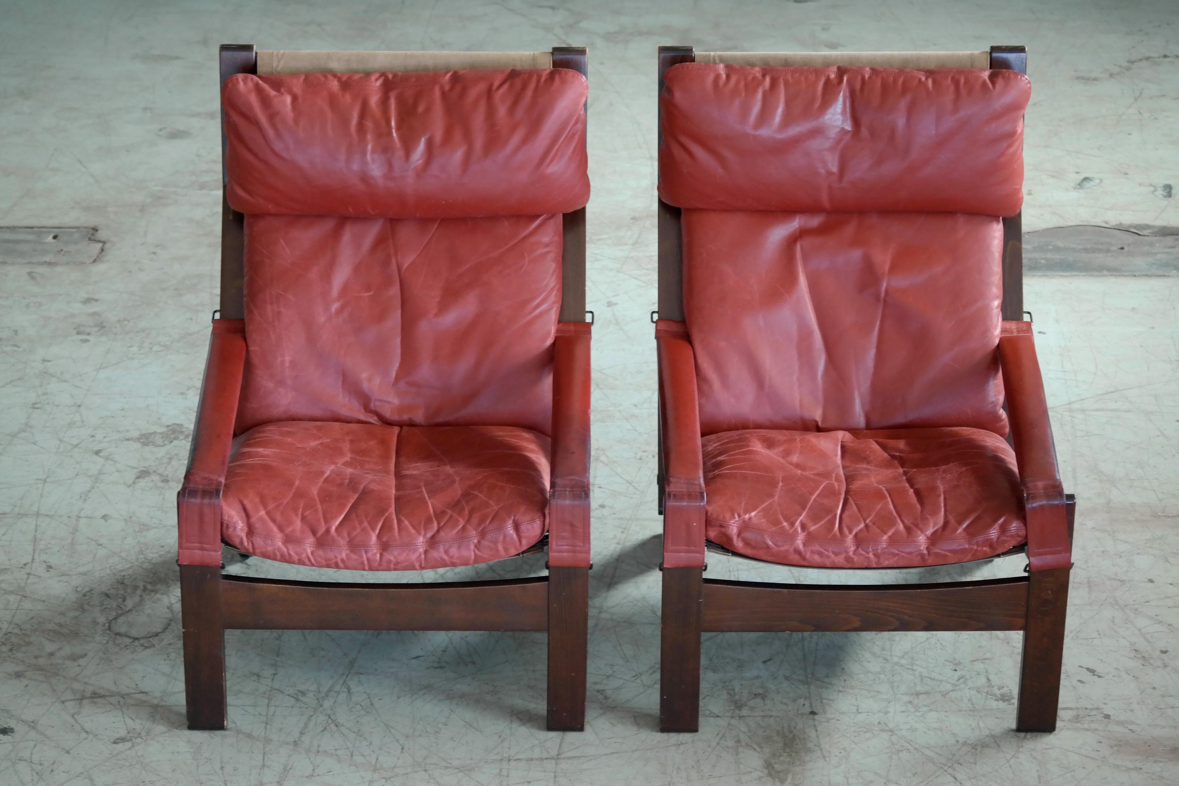 Pair of Sigurd Ressell Midcentury Reclining Leather Lounge Chairs for Westnofa 2