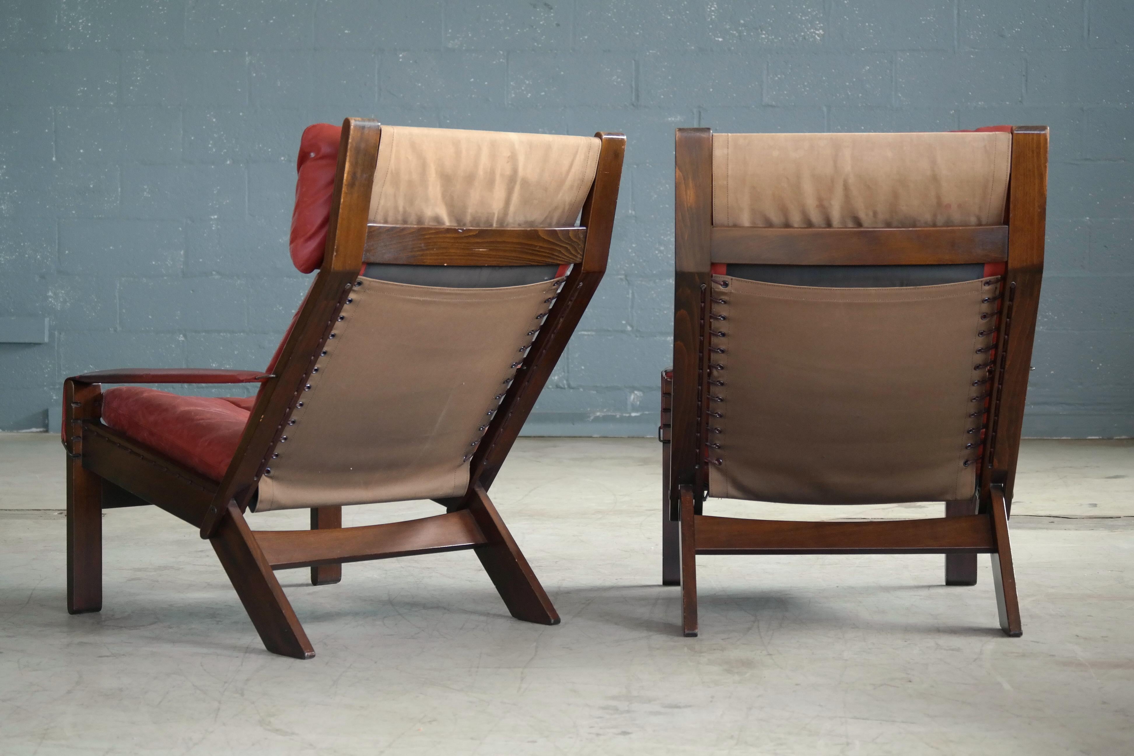 Pair of Sigurd Ressell Midcentury Reclining Leather Lounge Chairs for Westnofa 3