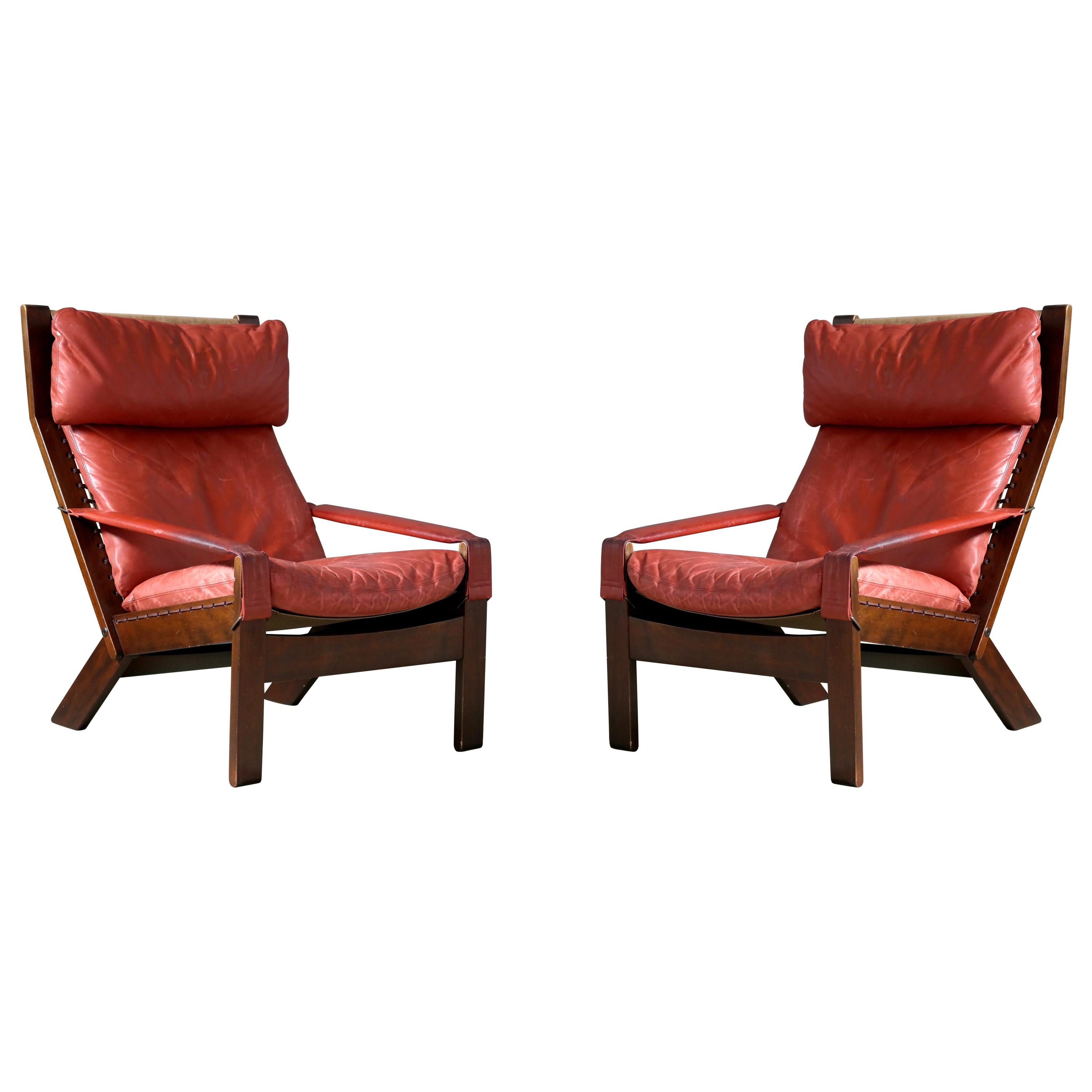 Pair of Sigurd Ressell Midcentury Reclining Leather Lounge Chairs for Westnofa