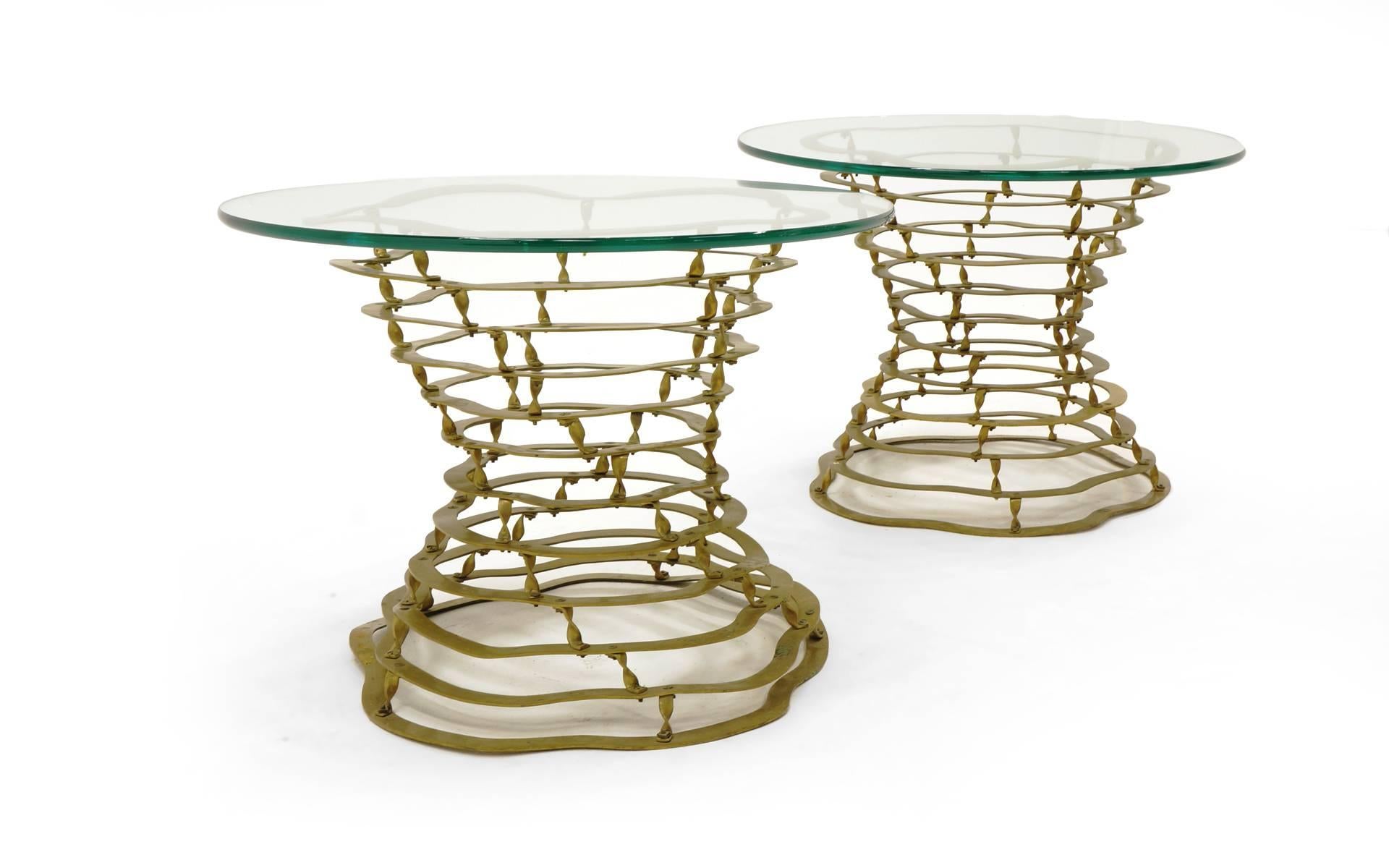 Late 20th Century Pair of Silas Seandel Volcano Side Tables Bronze Frames with Glass Tops