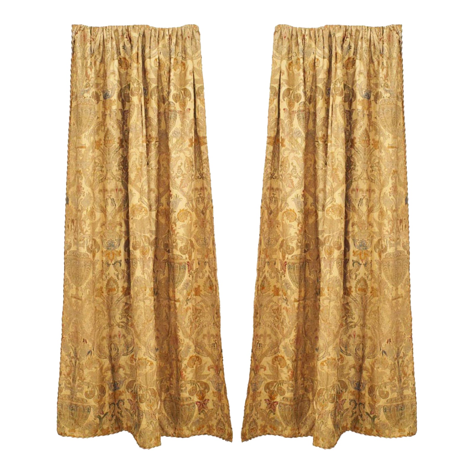 Pair of Silk and Metallic Thread Drapes