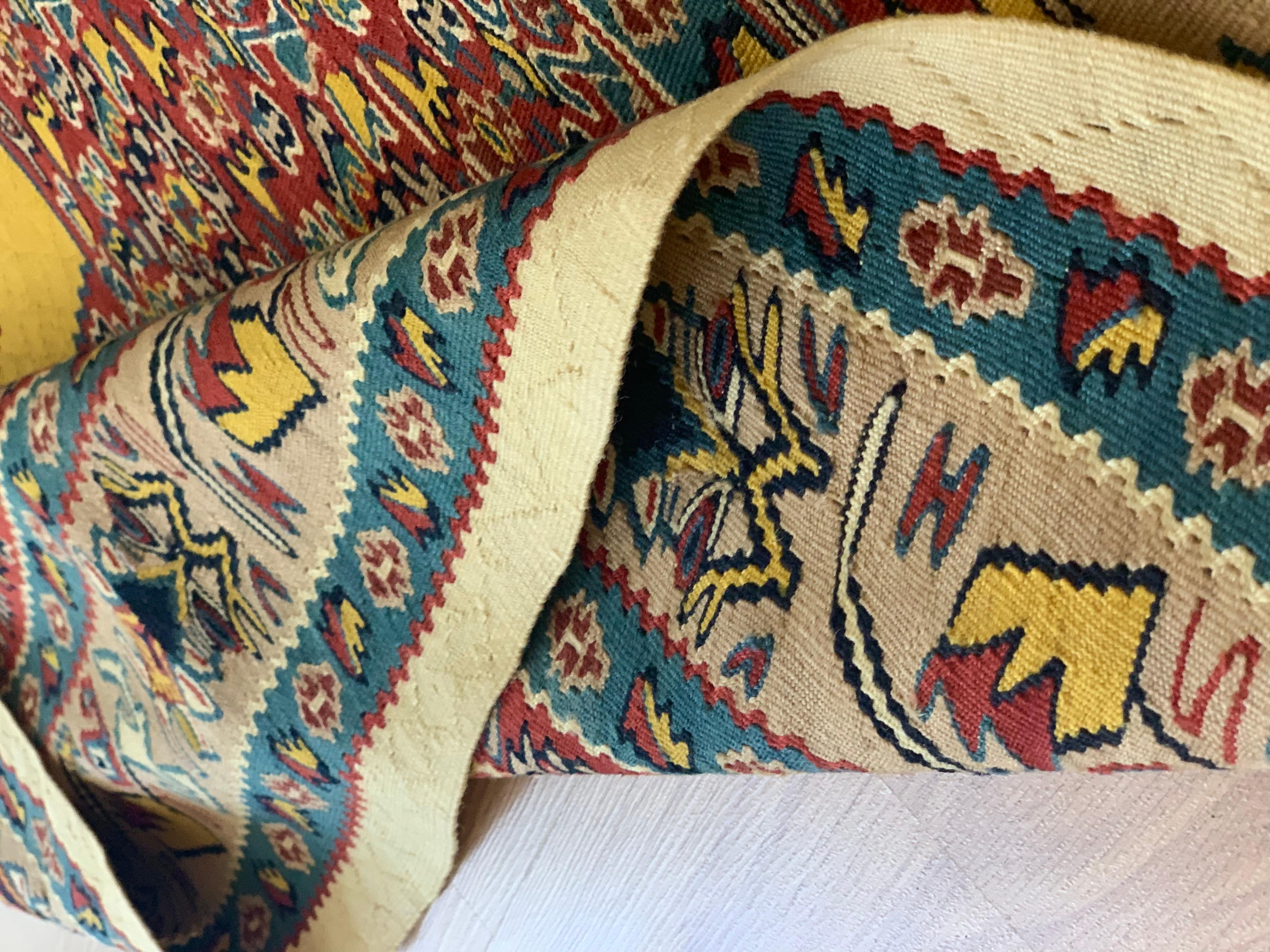 Pair of Silk and Wool Kilims Yellow Red Handmade Oriental Area Rugs For Sale 7