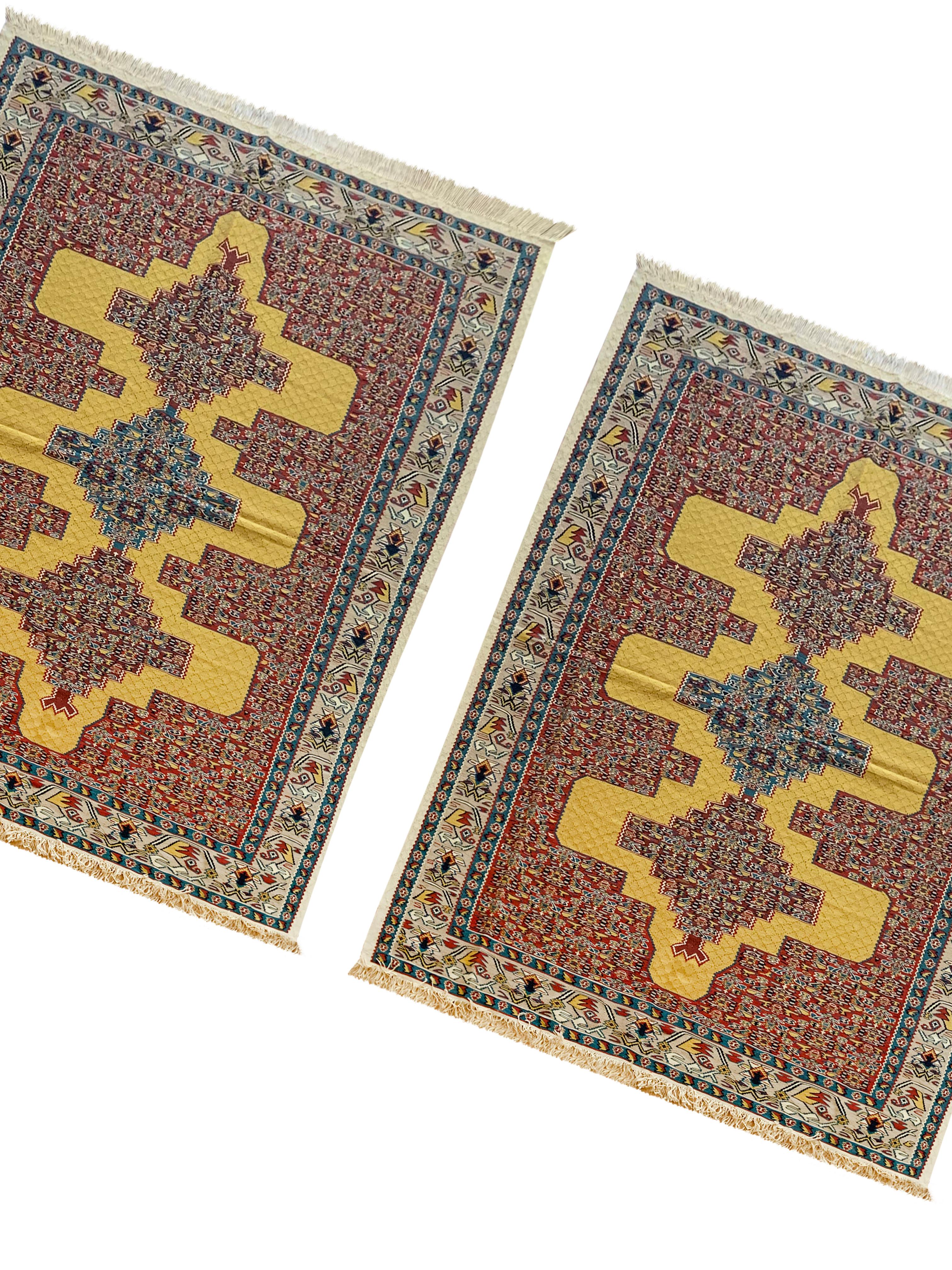 Pair of Silk and Wool Kilims Yellow Red Handmade Oriental Area Rugs For Sale 11