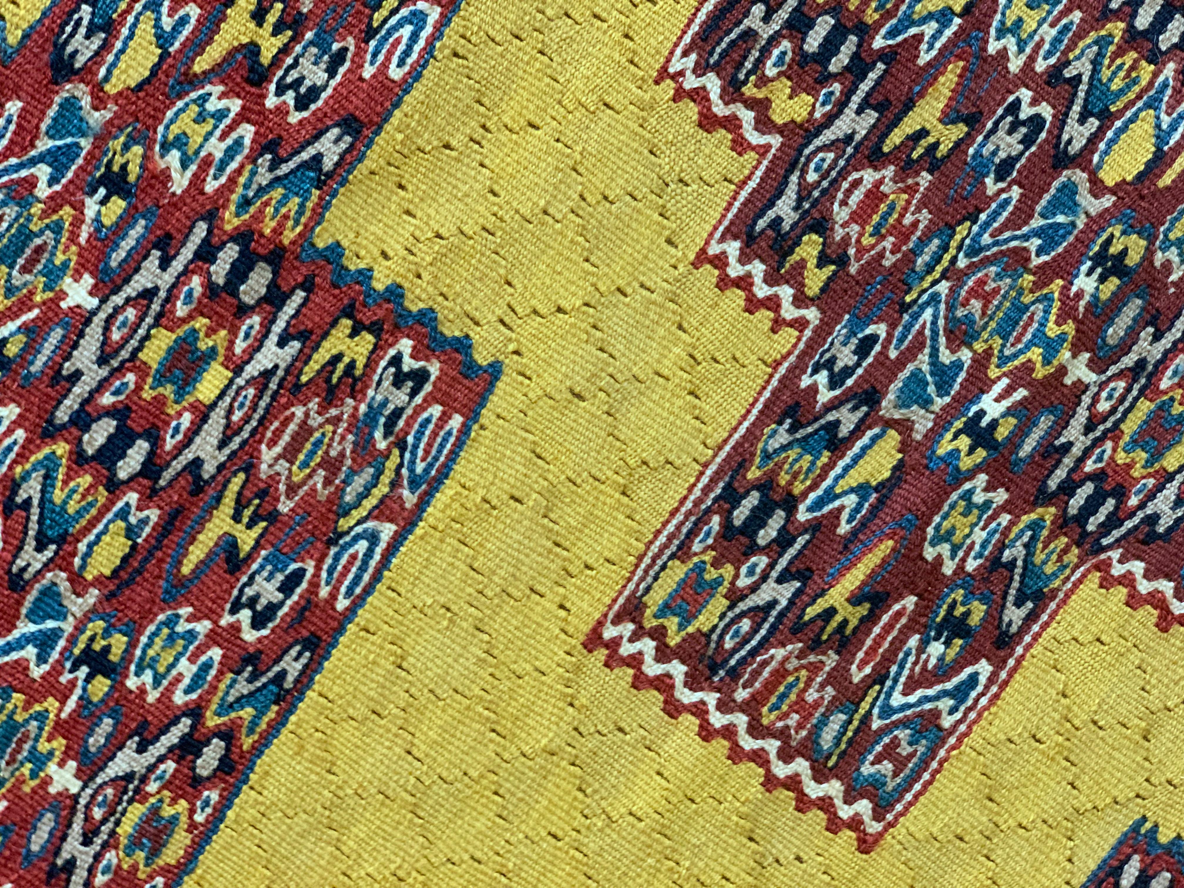 Pair of Silk and Wool Kilims Yellow Red Handmade Oriental Area Rugs In Excellent Condition For Sale In Hampshire, GB