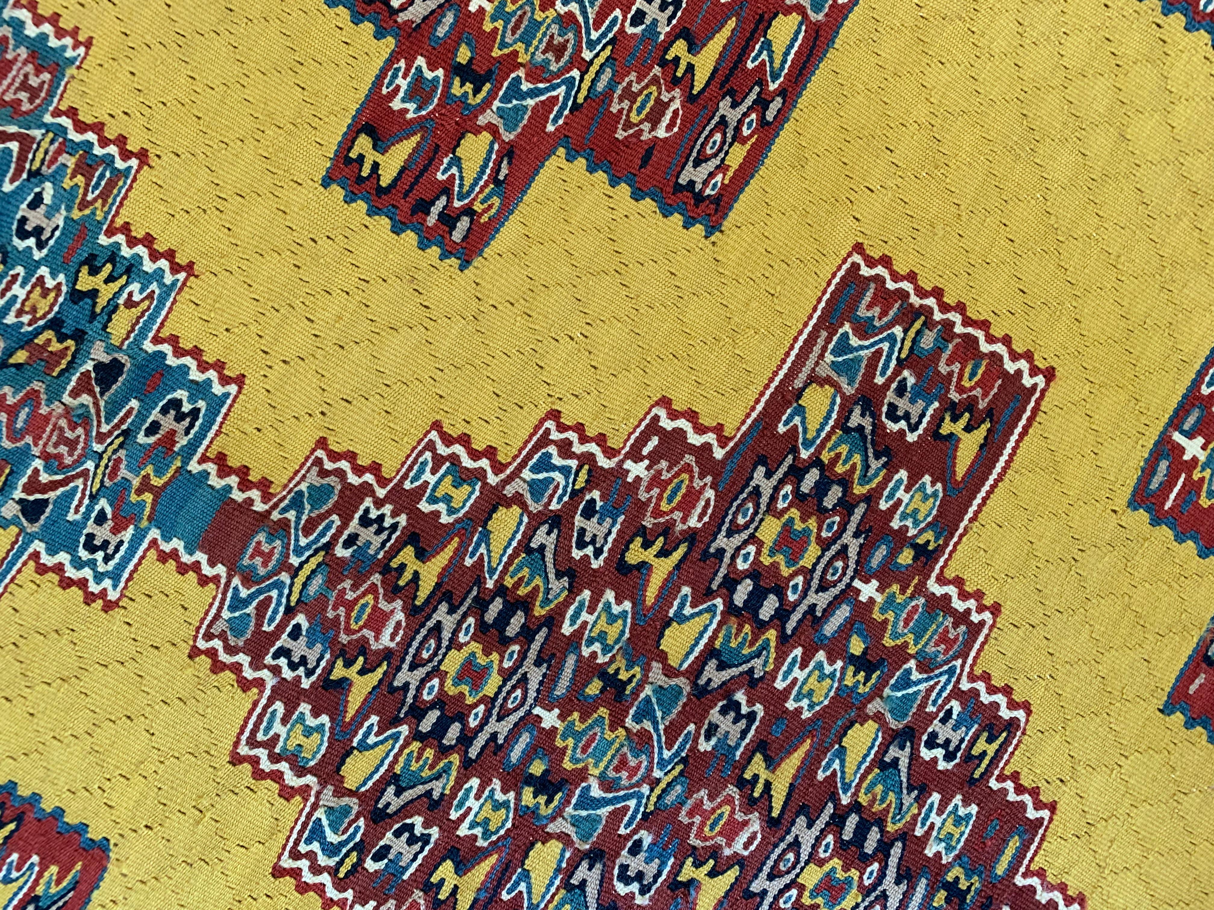 Pair of Silk and Wool Kilims Yellow Red Handmade Oriental Area Rugs For Sale 2