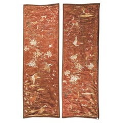 Antique Pair of Silk Blankets or Embroideries, Qing Dynasty
