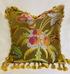 Pair of Silk Brocade Cushions with Silk Tassel Fringe